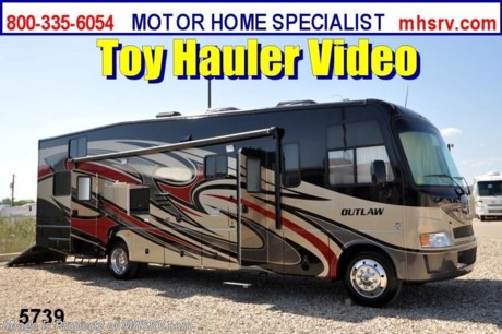 &lt;a href=&quot;http://www.mhsrv.com/thor-motor-coach/&quot;&gt;&lt;img src=&quot;http://www.mhsrv.com/images/sold-thor.jpg&quot; width=&quot;383&quot; height=&quot;141&quot; border=&quot;0&quot; /&gt;&lt;/a&gt; YEAR END CLOSE OUT! Best Prices of the Year + $2,000 Visa Gift Card with Purchase &amp; MHSRV will donate $1,000 to Cook Children&#39;s Hospital Starting Oct. 16th - Dec. 29th, 2012. Call 800-335-6054 or Visit MHSRV.com for Our Year End Close Out Price! /Canada 11/16/12/ &lt;object width=&quot;400&quot; height=&quot;300&quot;&gt;&lt;param name=&quot;movie&quot; value=&quot;http://www.youtube.com/v/3ISEXmsKvKw?version=3&amp;amp;hl=en_US&quot;&gt;&lt;/param&gt;&lt;param name=&quot;allowFullScreen&quot; value=&quot;true&quot;&gt;&lt;/param&gt;&lt;param name=&quot;allowscriptaccess&quot; value=&quot;always&quot;&gt;&lt;/param&gt;&lt;embed src=&quot;http://www.youtube.com/v/3ISEXmsKvKw?version=3&amp;amp;hl=en_US&quot; type=&quot;application/x-shockwave-flash&quot; width=&quot;400&quot; height=&quot;300&quot; allowscriptaccess=&quot;always&quot; allowfullscreen=&quot;true&quot;&gt;&lt;/embed&gt;&lt;/object&gt; #1 Thor Motor Coach &amp; Outlaw Toy Hauler Dealer in the World.
&lt;object width=&quot;400&quot; height=&quot;300&quot;&gt;&lt;param name=&quot;movie&quot; value=&quot;http://www.youtube.com/v/_D_MrYPO4yY?version=3&amp;amp;hl=en_US&quot;&gt;&lt;/param&gt;&lt;param name=&quot;allowFullScreen&quot; value=&quot;true&quot;&gt;&lt;/param&gt;&lt;param name=&quot;allowscriptaccess&quot; value=&quot;always&quot;&gt;&lt;/param&gt;&lt;embed src=&quot;http://www.youtube.com/v/_D_MrYPO4yY?version=3&amp;amp;hl=en_US&quot; type=&quot;application/x-shockwave-flash&quot; width=&quot;400&quot; height=&quot;300&quot; allowscriptaccess=&quot;always&quot; allowfullscreen=&quot;true&quot;&gt;&lt;/embed&gt;&lt;/object&gt;  MSRP $153,331. New 2013 Thor Motor Coach Outlaw Toy Hauler. Model 3611 with slide-out room and Ford 22-Series chassis with Triton V-10 engine &amp; high polished aluminum wheels. This unit measures approximately 37 feet 4 inches in length. Optional equipment includes an electric queen lift bed in garage. The Outlaw toy hauler RV has an incredible list of standard features for 2013 including a full body exterior paint job, beautiful wood &amp; interior decor packages, (5) LCD TVs including and exterior entertainment center, large living room LCD TV, side door TV for viewing while traveling, LCD TV in loft and LCD TV in garage. You will also find a theater sound system in the living room with hidden sub woofer, stereo in garage, exterior stereo speakers and audio controls, power patio awing, dual side entrance doors, dual pane windows, fueling station, 1-piece windshield,  a 5500 Onan generator, back-up camera, automatic leveling system, Soft Touch leather furniture, hide-a-bed sofa with power inflate &amp; deflate controls, day/night shades and much more. FOR ADDITIONAL INFORMATION, BROCHURE, WINDOW STICKER, PHOTOS &amp; PRODUCT VIDEO PLEASE VISIT MOTOR HOME SPECIALIST AT MHSRV .COM or CALL 800-335-6054. 