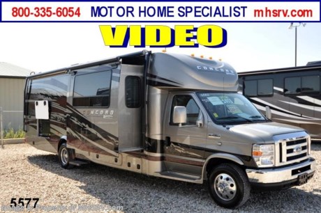 &lt;a href=&quot;http://www.mhsrv.com/coachmen-rv/&quot;&gt;&lt;img src=&quot;http://www.mhsrv.com/images/sold-coachmen.jpg&quot; width=&quot;383&quot; height=&quot;141&quot; border=&quot;0&quot; /&gt;&lt;/a&gt; Close Out Price at MHSRV .com /TX 12/29/12/ + $2,000 Visa Gift Card with Purchase &amp; MHSRV will donate $1,000 to Cook Children&#39;s Hospital Starting Oct. 16th - Dec. 29th, 2012. Call 800-335-6054 or Visit MHSRV.com for Our Year End Close Out Price! &lt;object width=&quot;400&quot; height=&quot;300&quot;&gt;&lt;param name=&quot;movie&quot; value=&quot;http://www.youtube.com/v/fBpsq4hH-Ws?version=3&amp;amp;hl=en_US&quot;&gt;&lt;/param&gt;&lt;param name=&quot;allowFullScreen&quot; value=&quot;true&quot;&gt;&lt;/param&gt;&lt;param name=&quot;allowscriptaccess&quot; value=&quot;always&quot;&gt;&lt;/param&gt;&lt;embed src=&quot;http://www.youtube.com/v/fBpsq4hH-Ws?version=3&amp;amp;hl=en_US&quot; type=&quot;application/x-shockwave-flash&quot; width=&quot;400&quot; height=&quot;300&quot; allowscriptaccess=&quot;always&quot; allowfullscreen=&quot;true&quot;&gt;&lt;/embed&gt;&lt;/object&gt;  MSRP $124,068. New 2013 Coachmen Concord 300TS W/3 Slide-out rooms. This luxury Class C RV measures approximately 30ft. 10in. Options include aluminum wheels, King Dome satellite system, leveling jacks, full body paint upgrade, Brazilian cherry wood package, Onan 4000 generator, LCD TV with DVD in bedroom, 2nd auxiliary battery, power entrance step, 3-camera monitoring system, removable carpet set, satellite ready radio, power mirrors with heat, heated tanks, tank gate valves, exterior entertainment center, Travel Easy Roadside assistance, hitch &amp; wire, high gloss fiberglass sidewalls &amp; large LCD TV with speakers. A few standard features include the Ford E-450 super duty chassis, Ride-Rite air assist suspension system, exterior speakers &amp; the Azdel super light composite sidewalls. Motor Home Specialist is the largest volume selling motor home dealer in the world with 1 location! FOR ADDITIONAL PHOTOS, DETAILS, BROCHURE, FACTORY WINDOW STICKER, VIDEOS and more please visit MHSRV .com or call 800-335-6054.