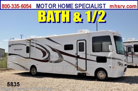 &lt;a href=&quot;http://www.mhsrv.com/thor-motor-coach/&quot;&gt;&lt;img src=&quot;http://www.mhsrv.com/images/sold-thor.jpg&quot; width=&quot;383&quot; height=&quot;141&quot; border=&quot;0&quot; /&gt;&lt;/a&gt; Close Out Price at MHSRV .com + $2,000 Visa Gift Card with Purchase &amp; MHSRV will donate $1,000 to Cook Children&#39;s Hospital Starting Oct. 16th - Dec. 29th, 2012. Call 800-335-6054 or Visit MHSRV.com for Our Year End Close Out Price! /TX 12/3/12/  &lt;object width=&quot;400&quot; height=&quot;300&quot;&gt;&lt;param name=&quot;movie&quot; value=&quot;http://www.youtube.com/v/_D_MrYPO4yY?version=3&amp;amp;hl=en_US&quot;&gt;&lt;/param&gt;&lt;param name=&quot;allowFullScreen&quot; value=&quot;true&quot;&gt;&lt;/param&gt;&lt;param name=&quot;allowscriptaccess&quot; value=&quot;always&quot;&gt;&lt;/param&gt;&lt;embed src=&quot;http://www.youtube.com/v/_D_MrYPO4yY?version=3&amp;amp;hl=en_US&quot; type=&quot;application/x-shockwave-flash&quot; width=&quot;400&quot; height=&quot;300&quot; allowscriptaccess=&quot;always&quot; allowfullscreen=&quot;true&quot;&gt;&lt;/embed&gt;&lt;/object&gt; New 2013.5 (ALL NEW DESIGNED 2013 &amp; 1/2 MODEL) MSRP $121,631. Thor Motor Coach Hurricane 34E Bath &amp; 1/2 Model. This all new Class A motor home measures approximately 35 feet 5 inches in length &amp; features a 22,000-lb. Ford chassis, a V-10 Ford engine, (2) slide-out rooms, a leatherette U-Shaped dinette &amp; a feature wall LCD TV that is viewable even when traveling. Other exciting new features on the 2013.5 Hurricane 34E include all new progressive styled front and rear caps, taller interior ceiling heights (now 82 inches), a floor to ceiling pantry, a leatherette hide-a-bed sofa, stack washer/dryer prep, automatic leveling jacks, an Onan generator, electric entry step, 5,000 lb. hitch and much more. Optional equipment includes the all new Olympic Cherry wood package,  bedroom LCD TV, solid surface kitchen counter, electric drop down over head bunk above captain&#39;s chairs, heated holding tank pads, second auxiliary battery, valve stem extenders and heated power mirrors with integrated side view cameras. FOR ADDITIONAL DETAILS, VIDEOS &amp; MORE PLEASE VISIT MOTOR HOME SPECIALIST at MHSRV .com or Call 800-335-6054.
