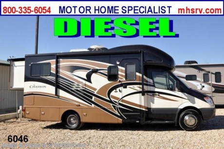 &lt;a href=&quot;http://www.mhsrv.com/thor-motor-coach/&quot;&gt;&lt;img src=&quot;http://www.mhsrv.com/images/sold-thor.jpg&quot; width=&quot;383&quot; height=&quot;141&quot; border=&quot;0&quot; /&gt;&lt;/a&gt; Receive a $1,000 VISA Gift Card /TX 2/2/13/ + MHSRV Camper&#39;s Pkg. that includes a 32 inch LCD TV with Built in DVD Player, a Sony Play Station 3 with Blu-Ray capability, a GPS Navigation System, (4) Collapsible Chairs, a Large Collapsible Table, a Rolling Igloo Cooler, an Electric Grill and a Complete Grillers Utensil Set with purchase of this unit. Offer valid Jan. 2nd and ends Mar. 30th 2013. New 2013 Thor Motor Coach Chateau Citation Sprinter Diesel. Model 24SR. This RV measures approximately 24ft. 6in. in length &amp; features 2 slide-out rooms. Optional equipment includes the all new Vintage Maple wood package, full body paint exterior, LCD TV in bedroom, solid surface kitchen counter, Fantastic Fan, Onan diesel generator, heated holding tank pads, second auxiliary battery &amp; electric patio awning. The all new 2013 Chateau Citation Sprinter also features a turbo diesel engine, AM/FM/CD, power windows &amp; locks, keyless entry &amp; much more. For additional photos and information on this unit please visit Motor Home Specialist at MHSRV .com or call 800-335-6054. At Motor Home Specialist we DO NOT charge any prep or orientation fees like you will find at other dealerships. All sale prices include a 200 point inspection, wash/wax &amp; prep of vehicle, a thorough coach orientation with an MHS technician, an RV Starter&#39;s kit, a nights stay in our delivery park featuring landscaped and covered pads with full hook-ups and much more! Read From Thousands of Testimonials at MHSRV .com and See What They Had to Say About Their Experience at Motor Home Specialist. WHY PAY MORE?...... WHY SETTLE FOR LESS?  