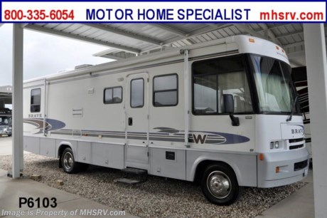 &lt;a href=&quot;http://www.mhsrv.com/winnebago-rvs/&quot;&gt;&lt;img src=&quot;http://www.mhsrv.com/images/sold-winnebago.jpg&quot; width=&quot;383&quot; height=&quot;141&quot; border=&quot;0&quot; /&gt;&lt;/a&gt; Used Winnebago RV /TX 12/29/12/ - 2001 Winnebago Brave (33V) with slide and 51,926 miles. This RV is approximately 33&#39; in length with a V10 Ford engine, Ford chassis, 5.5 KW Onan gas generator, patio awning, slide-out room toppers, air lift assist, 5K lb. hitch, hydraulic leveling system, back up camera, exterior entertainment system, all in 1 bath, euro-recliner with foot rest, dual ducted roof A/Cs and 2 LCD TVs. For complete details visit Motor Home Specialist at MHSRV .com or 800-335-6054.