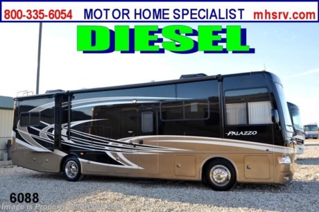 &lt;a href=&quot;http://www.mhsrv.com/thor-motor-coach/&quot;&gt;&lt;img src=&quot;http://www.mhsrv.com/images/sold-thor.jpg&quot; width=&quot;383&quot; height=&quot;141&quot; border=&quot;0&quot; /&gt;&lt;/a&gt; Receive a $1,000 VISA Gift Card /Dallas TX 2/28/13/ + MHSRV Camper&#39;s Pkg. that includes a 32 inch LCD TV with Built in DVD Player, a Sony Play Station 3 with Blu-Ray capability, a GPS Navigation System, (4) Collapsible Chairs, a Large Collapsible Table, a Rolling Igloo Cooler, an Electric Grill and a Complete Grillers Utensil Set with purchase of this unit. Offer valid Jan. 2nd and ends Mar. 30th 2013. &lt;object width=&quot;400&quot; height=&quot;300&quot;&gt;&lt;param name=&quot;movie&quot; value=&quot;http://www.youtube.com/v/_D_MrYPO4yY?version=3&amp;amp;hl=en_US&quot;&gt;&lt;/param&gt;&lt;param name=&quot;allowFullScreen&quot; value=&quot;true&quot;&gt;&lt;/param&gt;&lt;param name=&quot;allowscriptaccess&quot; value=&quot;always&quot;&gt;&lt;/param&gt;&lt;embed src=&quot;http://www.youtube.com/v/_D_MrYPO4yY?version=3&amp;amp;hl=en_US&quot; type=&quot;application/x-shockwave-flash&quot; width=&quot;400&quot; height=&quot;300&quot; allowscriptaccess=&quot;always&quot; allowfullscreen=&quot;true&quot;&gt;&lt;/embed&gt;&lt;/object&gt; #1 Volume Selling Thor Motor Coach Dealer in the World. MSRP $198,504. All New 2013 Thor Motor Coach Palazzo Diesel Pusher Bunk House Model 33.3. This Diesel Pusher RV features (2) slide-out rooms including a driver&#39;s side full wall slide, bunkhouse and booth dinette with LCD TV. Optional equipment includes a Olympic Cherry wood package, Galleria full body paint exterior, Auburn Passage interior decor, exterior LCD TV, invisible front paint protection &amp; front electric drop-down over head bunk. The 2013 Palazzo also features a 300 HP Cummins diesel engine with 660 lbs. of torque, Freightliner XC chassis, 6000 Onan diesel generator with AGS, power driver&#39;s seat, inverter, LCD TV/DVD, residential refrigerator, solid surface countertops, (2) ducted roof A/C units, 3-camera monitoring system, one piece windshield, fiberglass storage compartments, fully automatic hydraulic leveling system, automatic entry step, electric patio awning and much more. CALL MOTOR HOME SPECIALIST at 800-335-6054 or Visit MHSRV .com FOR ADDITONAL PHOTOS, DETAILS, BROCHURE, FACTORY WINDOW STICKER, VIDEOS &amp; MORE. At Motor Home Specialist we DO NOT charge any prep or orientation fees like you will find at other dealerships. All sale prices include a 200 point inspection, interior &amp; exterior wash &amp; detail of vehicle, a thorough coach orientation with an MHS technician, an RV Starter&#39;s kit, a nights stay in our delivery park featuring landscaped and covered pads with full hook-ups and much more! Read From Thousands of Testimonials at MHSRV .com and See What They Had to Say About Their Experience at Motor Home Specialist. WHY PAY MORE?...... WHY SETTLE FOR LESS?