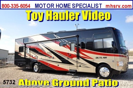 &lt;a href=&quot;http://www.mhsrv.com/thor-motor-coach/&quot;&gt;&lt;img src=&quot;http://www.mhsrv.com/images/sold-thor.jpg&quot; width=&quot;383&quot; height=&quot;141&quot; border=&quot;0&quot; /&gt;&lt;/a&gt; Close Out Price at MHSRV .com /Austin TX 12/28/12/ + $2,000 Visa Gift Card with Purchase &amp; MHSRV will donate $1,000 to Cook Children&#39;s Hospital Starting Oct. 16th - Dec. 29th, 2012. Call 800-335-6054 or Visit MHSRV.com for Our Year End Close Out Price! &lt;object width=&quot;400&quot; height=&quot;300&quot;&gt;&lt;param name=&quot;movie&quot; value=&quot;http://www.youtube.com/v/3ISEXmsKvKw?version=3&amp;amp;hl=en_US&quot;&gt;&lt;/param&gt;&lt;param name=&quot;allowFullScreen&quot; value=&quot;true&quot;&gt;&lt;/param&gt;&lt;param name=&quot;allowscriptaccess&quot; value=&quot;always&quot;&gt;&lt;/param&gt;&lt;embed src=&quot;http://www.youtube.com/v/3ISEXmsKvKw?version=3&amp;amp;hl=en_US&quot; type=&quot;application/x-shockwave-flash&quot; width=&quot;400&quot; height=&quot;300&quot; allowscriptaccess=&quot;always&quot; allowfullscreen=&quot;true&quot;&gt;&lt;/embed&gt;&lt;/object&gt;#1 Thor Motor Coach &amp; Outlaw Toy Hauler Dealer in the World.
&lt;object width=&quot;400&quot; height=&quot;300&quot;&gt;&lt;param name=&quot;movie&quot; value=&quot;http://www.youtube.com/v/_D_MrYPO4yY?version=3&amp;amp;hl=en_US&quot;&gt;&lt;/param&gt;&lt;param name=&quot;allowFullScreen&quot; value=&quot;true&quot;&gt;&lt;/param&gt;&lt;param name=&quot;allowscriptaccess&quot; value=&quot;always&quot;&gt;&lt;/param&gt;&lt;embed src=&quot;http://www.youtube.com/v/_D_MrYPO4yY?version=3&amp;amp;hl=en_US&quot; type=&quot;application/x-shockwave-flash&quot; width=&quot;400&quot; height=&quot;300&quot; allowscriptaccess=&quot;always&quot; allowfullscreen=&quot;true&quot;&gt;&lt;/embed&gt;&lt;/object&gt; For the Lowest Price Please Visit MHSRV .com or Call 800-335-6054. MSRP $163,314. New 2013 Thor Motor Coach Outlaw Toy Hauler. Model 37LS with slide-out room and Ford 24-Series chassis with Triton V-10 engine &amp; high polished aluminum wheels. This unit measures approximately 38 feet 4 inches in length. Optional equipment includes an electric overhead hide-away bunk with air mattress, dual cargo sofas in garage area, drop down ramp door with spring assist &amp; railing for patio use. The Outlaw toy hauler RV has an incredible list of standard features for 2013 including a full body exterior paint job, beautiful wood &amp; interior decor packages, (4) LCD TVs including and exterior entertainment center, large living room LCD TV on slide-out, LCD TV in loft and LCD TV in garage. You will also find a theater sound system in the living room with hidden sub woofer, stereo in garage, exterior stereo speakers and audio controls, power patio awing, dual side entrance doors, dual pane windows, fueling station, 1-piece windshield,  a 5500 Onan generator, back-up camera, automatic leveling system, Soft Touch leather furniture, hide-a-bed sofa with power inflate &amp; deflate controls, day/night shades and much more. FOR ADDITIONAL INFORMATION, BROCHURE, WINDOW STICKER, PHOTOS &amp; PRODUCT VIDEO PLEASE VISIT MOTOR HOME SPECIALIST AT MHSRV .COM or CALL 800-335-6054. 