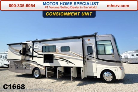 /SOLD 9/28/15 TX
Used LOW LOW MILES only 3,405. 2013 Holiday Rambler Vacationer Model 36SBT. This Class A motor home measures approximately 36 ft. 10in. length featuring (3) slide-out rooms, powerful Ford Triton V-10 engine with 362 HP, Ford 22 series chassis with aluminum wheels, a peaked 1-piece fiberglass roof, automatic hydraulic leveling jacks and a large LCD TV, special Downtown Brown exterior paint, Fulton Cherry Glazed Cabinetry, 6 way power pilot seat, 4 door refrigerator with ice maker, 3 burner cook top, exterior entertainment center, washer/dryer combo, leatherette sectional sofa, raise panel refer door, upgraded bedroom mattress, 600 Watt inverter and dual A/Cs with heat pumps. For additional information and photos please visit Motor Home Specialist at www.MHSRV .com or call 800-335-6054