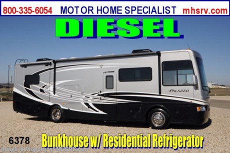 &lt;a href=&quot;http://www.mhsrv.com/thor-motor-coach/&quot;&gt;&lt;img src=&quot;http://www.mhsrv.com/images/sold-thor.jpg&quot; width=&quot;383&quot; height=&quot;141&quot; border=&quot;0&quot; /&gt;&lt;/a&gt; Receive a $1,000 VISA Gift Card /El Paso TX 3/6/13/ + MHSRV Camper&#39;s Pkg. that includes a 32 inch LCD TV with Built in DVD Player, a Sony Play Station 3 with Blu-Ray capability, a GPS Navigation System, (4) Collapsible Chairs, a Large Collapsible Table, a Rolling Igloo Cooler, an Electric Grill and a Complete Grillers Utensil Set with purchase of this unit. Offer valid Jan. 2nd and ends Mar. 30th 2013. &lt;object width=&quot;400&quot; height=&quot;300&quot;&gt;&lt;param name=&quot;movie&quot; value=&quot;http://www.youtube.com/v/_D_MrYPO4yY?version=3&amp;amp;hl=en_US&quot;&gt;&lt;/param&gt;&lt;param name=&quot;allowFullScreen&quot; value=&quot;true&quot;&gt;&lt;/param&gt;&lt;param name=&quot;allowscriptaccess&quot; value=&quot;always&quot;&gt;&lt;/param&gt;&lt;embed src=&quot;http://www.youtube.com/v/_D_MrYPO4yY?version=3&amp;amp;hl=en_US&quot; type=&quot;application/x-shockwave-flash&quot; width=&quot;400&quot; height=&quot;300&quot; allowscriptaccess=&quot;always&quot; allowfullscreen=&quot;true&quot;&gt;&lt;/embed&gt;&lt;/object&gt; #1 Volume Selling Thor Motor Coach Dealer in the World. MSRP $199,254. All New 2013 Thor Motor Coach Palazzo Diesel Pusher. Bunk House Model 33.3. This Diesel Pusher RV features (2) slide-out rooms including a driver&#39;s side full wall slide and booth dinette with LCD TV. Optional equipment includes a Vintage Maple wood package, Silver Leaf full body paint exterior, Granite Hill interior decor, exterior LCD TV, invisible front paint protection &amp; front electric drop-down over head bunk. The 2013 Palazzo also features a 300 HP Cummins diesel engine with 660 lbs. of torque, Freightliner XC chassis, 6000 Onan diesel generator with AGS, power driver&#39;s seat, inverter, LCD TV/DVD, residential refrigerator, solid surface countertops, (2) ducted roof A/C units, 3-camera monitoring system, one piece windshield, fiberglass storage compartments, fully automatic hydraulic leveling system, automatic entry step, electric patio awning and much more. CALL MOTOR HOME SPECIALIST at 800-335-6054 or Visit MHSRV .com FOR ADDITONAL PHOTOS, DETAILS, BROCHURE, FACTORY WINDOW STICKER, VIDEOS &amp; MORE. At Motor Home Specialist we DO NOT charge any prep or orientation fees like you will find at other dealerships. All sale prices include a 200 point inspection, interior &amp; exterior wash &amp; detail of vehicle, a thorough coach orientation with an MHS technician, an RV Starter&#39;s kit, a nights stay in our delivery park featuring landscaped and covered pads with full hook-ups and much more! Read From Thousands of Testimonials at MHSRV .com and See What They Had to Say About Their Experience at Motor Home Specialist. WHY PAY MORE?...... WHY SETTLE FOR LESS?