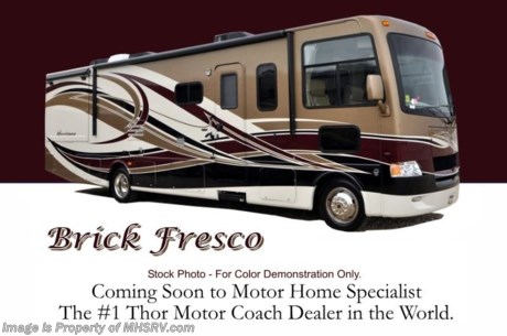 &lt;a href=&quot;http://www.mhsrv.com/thor-motor-coach/&quot;&gt;&lt;img src=&quot;http://www.mhsrv.com/images/sold-thor.jpg&quot; width=&quot;383&quot; height=&quot;141&quot; border=&quot;0&quot; /&gt;&lt;/a&gt; Receive a $1,000 VISA Gift Card /TX 3/7/13/ + MHSRV Camper&#39;s Pkg. that includes a 32 inch LCD TV with Built in DVD Player, a Sony Play Station 3 with Blu-Ray capability, a GPS Navigation System, (4) Collapsible Chairs, a Large Collapsible Table, a Rolling Igloo Cooler, an Electric Grill and a Complete Grillers Utensil Set with purchase of this unit. Offer valid Jan. 2nd and ends Mar. 30th 2013. &lt;object width=&quot;400&quot; height=&quot;300&quot;&gt;&lt;param name=&quot;movie&quot; value=&quot;http://www.youtube.com/v/_D_MrYPO4yY?version=3&amp;amp;hl=en_US&quot;&gt;&lt;/param&gt;&lt;param name=&quot;allowFullScreen&quot; value=&quot;true&quot;&gt;&lt;/param&gt;&lt;param name=&quot;allowscriptaccess&quot; value=&quot;always&quot;&gt;&lt;/param&gt;&lt;embed src=&quot;http://www.youtube.com/v/_D_MrYPO4yY?version=3&amp;amp;hl=en_US&quot; type=&quot;application/x-shockwave-flash&quot; width=&quot;400&quot; height=&quot;300&quot; allowscriptaccess=&quot;always&quot; allowfullscreen=&quot;true&quot;&gt;&lt;/embed&gt;&lt;/object&gt; New 2013.5 (ALL NEW DESIGNED 2013 &amp; 1/2 MODEL) MSRP $132,867. Thor Motor Coach Hurricane 34E Bath &amp; 1/2 Model. This all new Class A motor home measures approximately 35 feet 5 inches in length &amp; features a 22,000-lb. Ford chassis, a V-10 Ford engine, (2) slide-out rooms, a leatherette U-Shaped dinette &amp; a feature wall LCD TV that is viewable even when traveling. Other exciting new features on the 2013.5 Hurricane 34E include all new progressive styled front and rear caps, taller interior ceiling heights (now 82 inches), a floor to ceiling pantry, a leatherette hide-a-bed sofa, stack washer/dryer prep, automatic leveling jacks, an Onan generator, second auxiliary batteries, electric/gas water heater, rear roof air conditioner, electric entry step, 5,000 lb. hitch and much more. Optional equipment includes the Vintage Maple wood package, full body paint exterior, bedroom LCD TV, solid surface kitchen counter, electric drop down over head bunk above captain&#39;s chairs, heated holding tank pads, Fantastic Fan in kitchen area, valve stem extenders, 6 way power driver seat and heated power mirrors with integrated side view cameras. FOR ADDITIONAL DETAILS, VIDEOS &amp; MORE PLEASE VISIT MOTOR HOME SPECIALIST at MHSRV .com or Call 800-335-6054. At Motor Home Specialist we DO NOT charge any prep or orientation fees like you will find at other dealerships. All sale prices include a 200 point inspection, interior &amp; exterior wash &amp; detail of vehicle, a thorough coach orientation with an MHS technician, an RV Starter&#39;s kit, a nights stay in our delivery park featuring landscaped and covered pads with full hook-ups and much more! Read From Thousands of Testimonials at MHSRV .com and See What They Had to Say About Their Experience at Motor Home Specialist. WHY PAY MORE?...... WHY SETTLE FOR LESS?