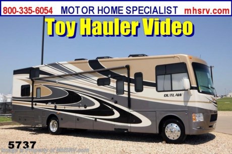 &lt;a href=&quot;http://www.mhsrv.com/thor-motor-coach/&quot;&gt;&lt;img src=&quot;http://www.mhsrv.com/images/sold-thor.jpg&quot; width=&quot;383&quot; height=&quot;141&quot; border=&quot;0&quot; /&gt;&lt;/a&gt;

&lt;object width=&quot;400&quot; height=&quot;300&quot;&gt;&lt;param name=&quot;movie&quot; value=&quot;http://www.youtube.com/v/3ISEXmsKvKw?version=3&amp;amp;hl=en_US&quot;&gt;&lt;/param&gt;&lt;param name=&quot;allowFullScreen&quot; value=&quot;true&quot;&gt;&lt;/param&gt;&lt;param name=&quot;allowscriptaccess&quot; value=&quot;always&quot;&gt;&lt;/param&gt;&lt;embed src=&quot;http://www.youtube.com/v/3ISEXmsKvKw?version=3&amp;amp;hl=en_US&quot; type=&quot;application/x-shockwave-flash&quot; width=&quot;400&quot; height=&quot;300&quot; allowscriptaccess=&quot;always&quot; allowfullscreen=&quot;true&quot;&gt;&lt;/embed&gt;&lt;/object&gt;#1 Thor Motor Coach &amp; Outlaw Toy Hauler Dealer in the World. /TX 6/5/13/ For the Lowest Price Please Visit MHSRV .com or Call 800-335-6054. MSRP $163,914. New 2014 Thor Motor Coach Outlaw Toy Hauler. Model 37LS with slide-out room and Ford 24-Series chassis with Triton V-10 engine &amp; high polished aluminum wheels. This unit measures approximately 38 feet 4 inches in length. Options include the Rock Island full body exterior, an electric overhead hide-away bunk, dual cargo sofas in garage area, drop down ramp door with spring assist &amp; railing for patio use. The Outlaw toy hauler RV has an incredible list of standard features for 2014 including a full body exterior paint job, beautiful wood &amp; interior decor packages, (4) LCD TVs including and exterior entertainment center, large living room LCD TV on slide-out, LCD TV in loft and LCD TV in garage. You will also find a theater sound system in the living room with hidden sub woofer, stereo in garage, exterior stereo speakers and audio controls, power patio awing, dual side entrance doors, dual pane windows, fueling station, 1-piece windshield,  a 5500 Onan generator, back-up camera, automatic leveling system, Soft Touch leather furniture, hide-a-bed sofa with power inflate &amp; deflate controls, day/night shades and much more. FOR ADDITIONAL INFORMATION, BROCHURE, WINDOW STICKER, PHOTOS &amp; PRODUCT VIDEO PLEASE VISIT MOTOR HOME SPECIALIST AT MHSRV .COM or CALL 800-335-6054. At Motor Home Specialist we DO NOT charge any prep or orientation fees like you will find at other dealerships. All sale prices include a 200 point inspection, interior &amp; exterior wash &amp; detail of vehicle, a thorough coach orientation with an MHS technician, an RV Starter&#39;s kit, a nights stay in our delivery park featuring landscaped and covered pads with full hook-ups and much more! Read From Thousands of Testimonials at MHSRV .com and See What They Had to Say About Their Experience at Motor Home Specialist. WHY PAY MORE?...... WHY SETTLE FOR LESS?
