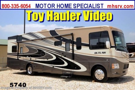 /AL 9/23/2013 &lt;a href=&quot;http://www.mhsrv.com/thor-motor-coach/&quot;&gt;&lt;img src=&quot;http://www.mhsrv.com/images/sold-thor.jpg&quot; width=&quot;383&quot; height=&quot;141&quot; border=&quot;0&quot; /&gt;&lt;/a&gt; Purchase any time before the World&#39;s RV Show ends Sept. 14th, 2013 and MHSRV will Donate $1,000 to the Intrepid Fallen Heroes Fund with purchase of this unit. Complete details at MHSRV .com or 800-335-6054.&lt;object width=&quot;400&quot; height=&quot;300&quot;&gt;&lt;param name=&quot;movie&quot; value=&quot;http://www.youtube.com/v/3ISEXmsKvKw?version=3&amp;amp;hl=en_US&quot;&gt;&lt;/param&gt;&lt;param name=&quot;allowFullScreen&quot; value=&quot;true&quot;&gt;&lt;/param&gt;&lt;param name=&quot;allowscriptaccess&quot; value=&quot;always&quot;&gt;&lt;/param&gt;&lt;embed src=&quot;http://www.youtube.com/v/3ISEXmsKvKw?version=3&amp;amp;hl=en_US&quot; type=&quot;application/x-shockwave-flash&quot; width=&quot;400&quot; height=&quot;300&quot; allowscriptaccess=&quot;always&quot; allowfullscreen=&quot;true&quot;&gt;&lt;/embed&gt;&lt;/object&gt;#1 Thor Motor Coach &amp; Outlaw Toy Hauler Dealer in the World. For the Lowest Price Please Visit MHSRV .com or Call 800-335-6054. MSRP $163,914. New 2014 Thor Motor Coach Outlaw Toy Hauler. Model 37LS with slide-out room and Ford 24-Series chassis with Triton V-10 engine &amp; high polished aluminum wheels. This unit measures approximately 38 feet 4 inches in length. Options include the Rock Island full body exterior, an electric overhead hide-away bunk, dual cargo sofas in garage area, drop down ramp door with spring assist &amp; railing for patio use. The Outlaw toy hauler RV has an incredible list of standard features for 2014 including a full body exterior paint job, beautiful wood &amp; interior decor packages, (4) LCD TVs including and exterior entertainment center, large living room LCD TV on slide-out, LCD TV in loft and LCD TV in garage. You will also find a theater sound system in the living room with hidden sub woofer, stereo in garage, exterior stereo speakers and audio controls, power patio awing, dual side entrance doors, dual pane windows, fueling station, 1-piece windshield,  a 5500 Onan generator, back-up camera, automatic leveling system, Soft Touch leather furniture, hide-a-bed sofa with power inflate &amp; deflate controls, day/night shades and much more. FOR ADDITIONAL INFORMATION, BROCHURE, WINDOW STICKER, PHOTOS &amp; PRODUCT VIDEO PLEASE VISIT MOTOR HOME SPECIALIST AT MHSRV .COM or CALL 800-335-6054. At Motor Home Specialist we DO NOT charge any prep or orientation fees like you will find at other dealerships. All sale prices include a 200 point inspection, interior &amp; exterior wash &amp; detail of vehicle, a thorough coach orientation with an MHS technician, an RV Starter&#39;s kit, a nights stay in our delivery park featuring landscaped and covered pads with full hook-ups and much more! Read From Thousands of Testimonials at MHSRV .com and See What They Had to Say About Their Experience at Motor Home Specialist. WHY PAY MORE?...... WHY SETTLE FOR LESS?