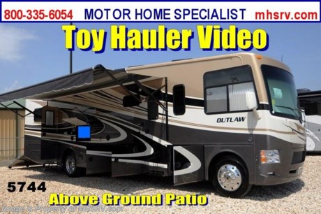 /TX 9/4/2013 &lt;a href=&quot;http://www.mhsrv.com/thor-motor-coach/&quot;&gt;&lt;img src=&quot;http://www.mhsrv.com/images/sold-thor.jpg&quot; width=&quot;383&quot; height=&quot;141&quot; border=&quot;0&quot; /&gt;&lt;/a&gt; Purchase any time before the World&#39;s RV Show ends Sept. 14th, 2013 and MHSRV will Donate $1,000 to the Intrepid Fallen Heroes Fund with purchase of this unit. Complete details at MHSRV .com or 800-335-6054.&lt;object width=&quot;400&quot; height=&quot;300&quot;&gt;&lt;param name=&quot;movie&quot; value=&quot;http://www.youtube.com/v/3ISEXmsKvKw?version=3&amp;amp;hl=en_US&quot;&gt;&lt;/param&gt;&lt;param name=&quot;allowFullScreen&quot; value=&quot;true&quot;&gt;&lt;/param&gt;&lt;param name=&quot;allowscriptaccess&quot; value=&quot;always&quot;&gt;&lt;/param&gt;&lt;embed src=&quot;http://www.youtube.com/v/3ISEXmsKvKw?version=3&amp;amp;hl=en_US&quot; type=&quot;application/x-shockwave-flash&quot; width=&quot;400&quot; height=&quot;300&quot; allowscriptaccess=&quot;always&quot; allowfullscreen=&quot;true&quot;&gt;&lt;/embed&gt;&lt;/object&gt;#1 Thor Motor Coach &amp; Outlaw Toy Hauler Dealer in the World. For the Lowest Price Please Visit MHSRV .com or Call 800-335-6054. MSRP $164,214. New 2014 Thor Motor Coach Outlaw Toy Hauler. Model 37LS with slide-out room and Ford 24-Series chassis with Triton V-10 engine &amp; high polished aluminum wheels. This unit measures approximately 38 feet 4 inches in length. Options include the Rock Island full body exterior, an electric overhead hide-away bunk, dual cargo sofas in garage area, drop down ramp door with spring assist &amp; railing for patio use. The Outlaw toy hauler RV has an incredible list of standard features for 2014 including a full body exterior paint job, beautiful wood &amp; interior decor packages, (4) LCD TVs including and exterior entertainment center, large living room LCD TV on slide-out, LCD TV in loft and LCD TV in garage. You will also find a theater sound system in the living room with hidden sub woofer, stereo in garage, exterior stereo speakers and audio controls, power patio awing, dual side entrance doors, dual pane windows, fueling station, 1-piece windshield,  a 5500 Onan generator, back-up camera, automatic leveling system, Soft Touch leather furniture, hide-a-bed sofa with power inflate &amp; deflate controls, day/night shades and much more. FOR ADDITIONAL INFORMATION, BROCHURE, WINDOW STICKER, PHOTOS &amp; PRODUCT VIDEO PLEASE VISIT MOTOR HOME SPECIALIST AT MHSRV .COM or CALL 800-335-6054. At Motor Home Specialist we DO NOT charge any prep or orientation fees like you will find at other dealerships. All sale prices include a 200 point inspection, interior &amp; exterior wash &amp; detail of vehicle, a thorough coach orientation with an MHS technician, an RV Starter&#39;s kit, a nights stay in our delivery park featuring landscaped and covered pads with full hook-ups and much more! Read From Thousands of Testimonials at MHSRV .com and See What They Had to Say About Their Experience at Motor Home Specialist. WHY PAY MORE?...... WHY SETTLE FOR LESS?