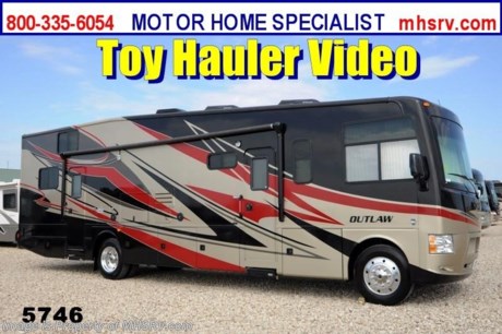 / TX 9/2/13 &lt;a href=&quot;http://www.mhsrv.com/thor-motor-coach/&quot;&gt;&lt;img src=&quot;http://www.mhsrv.com/images/sold-thor.jpg&quot; width=&quot;383&quot; height=&quot;141&quot; border=&quot;0&quot; /&gt;&lt;/a&gt; Purchase any time before the World&#39;s RV Show ends Sept. 14th, 2013 and MHSRV will Donate $1,000 to the Intrepid Fallen Heroes Fund with purchase of this unit. Complete details at MHSRV .com or 800-335-6054.&lt;object width=&quot;400&quot; height=&quot;300&quot;&gt;&lt;param name=&quot;movie&quot; value=&quot;http://www.youtube.com/v/3ISEXmsKvKw?version=3&amp;amp;hl=en_US&quot;&gt;&lt;/param&gt;&lt;param name=&quot;allowFullScreen&quot; value=&quot;true&quot;&gt;&lt;/param&gt;&lt;param name=&quot;allowscriptaccess&quot; value=&quot;always&quot;&gt;&lt;/param&gt;&lt;embed src=&quot;http://www.youtube.com/v/3ISEXmsKvKw?version=3&amp;amp;hl=en_US&quot; type=&quot;application/x-shockwave-flash&quot; width=&quot;400&quot; height=&quot;300&quot; allowscriptaccess=&quot;always&quot; allowfullscreen=&quot;true&quot;&gt;&lt;/embed&gt;&lt;/object&gt;#1 Thor Motor Coach &amp; Outlaw Toy Hauler Dealer in the World. For the Lowest Price Please Visit MHSRV .com or Call 800-335-6054. MSRP $164,214. New 2014 Thor Motor Coach Outlaw Toy Hauler. Model 37LS with slide-out room and Ford 24-Series chassis with Triton V-10 engine &amp; high polished aluminum wheels. This unit measures approximately 38 feet 4 inches in length. Options include the Tango Red full body exterior, an electric overhead hide-away bunk, dual cargo sofas in garage area, drop down ramp door with spring assist &amp; railing for patio use. The Outlaw toy hauler RV has an incredible list of standard features for 2014 including a full body exterior paint job, beautiful wood &amp; interior decor packages, (4) LCD TVs including and exterior entertainment center, large living room LCD TV on slide-out, LCD TV in loft and LCD TV in garage. You will also find a theater sound system in the living room with hidden sub woofer, stereo in garage, exterior stereo speakers and audio controls, power patio awing, dual side entrance doors, dual pane windows, fueling station, 1-piece windshield,  a 5500 Onan generator, back-up camera, automatic leveling system, Soft Touch leather furniture, hide-a-bed sofa with power inflate &amp; deflate controls, day/night shades and much more. FOR ADDITIONAL INFORMATION, BROCHURE, WINDOW STICKER, PHOTOS &amp; PRODUCT VIDEO PLEASE VISIT MOTOR HOME SPECIALIST AT MHSRV .COM or CALL 800-335-6054. At Motor Home Specialist we DO NOT charge any prep or orientation fees like you will find at other dealerships. All sale prices include a 200 point inspection, interior &amp; exterior wash &amp; detail of vehicle, a thorough coach orientation with an MHS technician, an RV Starter&#39;s kit, a nights stay in our delivery park featuring landscaped and covered pads with full hook-ups and much more! Read From Thousands of Testimonials at MHSRV .com and See What They Had to Say About Their Experience at Motor Home Specialist. WHY PAY MORE?...... WHY SETTLE FOR LESS?