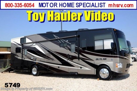 /TX 9/23/2013 &lt;a href=&quot;http://www.mhsrv.com/thor-motor-coach/&quot;&gt;&lt;img src=&quot;http://www.mhsrv.com/images/sold-thor.jpg&quot; width=&quot;383&quot; height=&quot;141&quot; border=&quot;0&quot; /&gt;&lt;/a&gt; Purchase any time before the World&#39;s RV Show ends Sept. 14th, 2013 and MHSRV will Donate $1,000 to the Intrepid Fallen Heroes Fund with purchase of this unit. Complete details at MHSRV .com or 800-335-6054.&lt;object width=&quot;400&quot; height=&quot;300&quot;&gt;&lt;param name=&quot;movie&quot; value=&quot;http://www.youtube.com/v/3ISEXmsKvKw?version=3&amp;amp;hl=en_US&quot;&gt;&lt;/param&gt;&lt;param name=&quot;allowFullScreen&quot; value=&quot;true&quot;&gt;&lt;/param&gt;&lt;param name=&quot;allowscriptaccess&quot; value=&quot;always&quot;&gt;&lt;/param&gt;&lt;embed src=&quot;http://www.youtube.com/v/3ISEXmsKvKw?version=3&amp;amp;hl=en_US&quot; type=&quot;application/x-shockwave-flash&quot; width=&quot;400&quot; height=&quot;300&quot; allowscriptaccess=&quot;always&quot; allowfullscreen=&quot;true&quot;&gt;&lt;/embed&gt;&lt;/object&gt;#1 Thor Motor Coach &amp; Outlaw Toy Hauler Dealer in the World. For the Lowest Price Please Visit MHSRV .com or Call 800-335-6054. MSRP $164,214. New 2014 Thor Motor Coach Outlaw Toy Hauler. Model 37LS with slide-out room and Ford 24-Series chassis with Triton V-10 engine &amp; high polished aluminum wheels. This unit measures approximately 38 feet 4 inches in length. Options include the Liquid Asset full body exterior, an electric overhead hide-away bunk, dual cargo sofas in garage area, drop down ramp door with spring assist &amp; railing for patio use. The Outlaw toy hauler RV has an incredible list of standard features for 2014 including a full body exterior paint job, beautiful wood &amp; interior decor packages, (4) LCD TVs including and exterior entertainment center, large living room LCD TV on slide-out, LCD TV in loft and LCD TV in garage. You will also find a theater sound system in the living room with hidden sub woofer, stereo in garage, exterior stereo speakers and audio controls, power patio awing, dual side entrance doors, dual pane windows, fueling station, 1-piece windshield,  a 5500 Onan generator, back-up camera, automatic leveling system, Soft Touch leather furniture, hide-a-bed sofa with power inflate &amp; deflate controls, day/night shades and much more. FOR ADDITIONAL INFORMATION, BROCHURE, WINDOW STICKER, PHOTOS &amp; PRODUCT VIDEO PLEASE VISIT MOTOR HOME SPECIALIST AT MHSRV .COM or CALL 800-335-6054. At Motor Home Specialist we DO NOT charge any prep or orientation fees like you will find at other dealerships. All sale prices include a 200 point inspection, interior &amp; exterior wash &amp; detail of vehicle, a thorough coach orientation with an MHS technician, an RV Starter&#39;s kit, a nights stay in our delivery park featuring landscaped and covered pads with full hook-ups and much more! Read From Thousands of Testimonials at MHSRV .com and See What They Had to Say About Their Experience at Motor Home Specialist. WHY PAY MORE?...... WHY SETTLE FOR LESS?