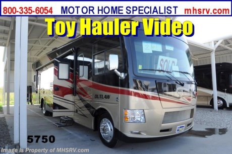 /MO 9/30/2013 &lt;a href=&quot;http://www.mhsrv.com/thor-motor-coach/&quot;&gt;&lt;img src=&quot;http://www.mhsrv.com/images/sold-thor.jpg&quot; width=&quot;383&quot; height=&quot;141&quot; border=&quot;0&quot; /&gt;&lt;/a&gt;MHSRV is celebrating the 4th of July all Month long! We will Donate $1,000 to the Intrepid Fallen Heroes Fund with purchase of this unit. Offer ends July 31st, 2013.&lt;object width=&quot;400&quot; height=&quot;300&quot;&gt;&lt;param name=&quot;movie&quot; value=&quot;http://www.youtube.com/v/3ISEXmsKvKw?version=3&amp;amp;hl=en_US&quot;&gt;&lt;/param&gt;&lt;param name=&quot;allowFullScreen&quot; value=&quot;true&quot;&gt;&lt;/param&gt;&lt;param name=&quot;allowscriptaccess&quot; value=&quot;always&quot;&gt;&lt;/param&gt;&lt;embed src=&quot;http://www.youtube.com/v/3ISEXmsKvKw?version=3&amp;amp;hl=en_US&quot; type=&quot;application/x-shockwave-flash&quot; width=&quot;400&quot; height=&quot;300&quot; allowscriptaccess=&quot;always&quot; allowfullscreen=&quot;true&quot;&gt;&lt;/embed&gt;&lt;/object&gt;#1 Thor Motor Coach &amp; Outlaw Toy Hauler Dealer in the World. For the Lowest Price Please Visit MHSRV .com or Call 800-335-6054. MSRP $163,914. New 2014 Thor Motor Coach Outlaw Toy Hauler. Model 37LS with slide-out room and Ford 24-Series chassis with Triton V-10 engine &amp; high polished aluminum wheels. This unit measures approximately 38 feet 4 inches in length. Options include the Tango Red full body exterior, an electric overhead hide-away bunk, dual cargo sofas in garage area, drop down ramp door with spring assist &amp; railing for patio use. The Outlaw toy hauler RV has an incredible list of standard features for 2014 including a full body exterior paint job, beautiful wood &amp; interior decor packages, (4) LCD TVs including and exterior entertainment center, large living room LCD TV on slide-out, LCD TV in loft and LCD TV in garage. You will also find a theater sound system in the living room with hidden sub woofer, stereo in garage, exterior stereo speakers and audio controls, power patio awing, dual side entrance doors, dual pane windows, fueling station, 1-piece windshield,  a 5500 Onan generator, back-up camera, automatic leveling system, Soft Touch leather furniture, hide-a-bed sofa with power inflate &amp; deflate controls, day/night shades and much more. FOR ADDITIONAL INFORMATION, BROCHURE, WINDOW STICKER, PHOTOS &amp; PRODUCT VIDEO PLEASE VISIT MOTOR HOME SPECIALIST AT MHSRV .COM or CALL 800-335-6054. At Motor Home Specialist we DO NOT charge any prep or orientation fees like you will find at other dealerships. All sale prices include a 200 point inspection, interior &amp; exterior wash &amp; detail of vehicle, a thorough coach orientation with an MHS technician, an RV Starter&#39;s kit, a nights stay in our delivery park featuring landscaped and covered pads with full hook-ups and much more! Read From Thousands of Testimonials at MHSRV .com and See What They Had to Say About Their Experience at Motor Home Specialist. WHY PAY MORE?...... WHY SETTLE FOR LESS?