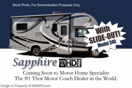 &lt;a href=&quot;http://www.mhsrv.com/thor-motor-coach/&quot;&gt;&lt;img src=&quot;http://www.mhsrv.com/images/sold-thor.jpg&quot; width=&quot;383&quot; height=&quot;141&quot; border=&quot;0&quot; /&gt;&lt;/a&gt; #1 Volume Selling Thor Motor Coach Dealer in the World. /MA 7/5/13/ &lt;object width=&quot;400&quot; height=&quot;300&quot;&gt;&lt;param name=&quot;movie&quot; value=&quot;http://www.youtube.com/v/S7FvsC3Fiv4?version=3&amp;amp;hl=en_US&quot;&gt;&lt;/param&gt;&lt;param name=&quot;allowFullScreen&quot; value=&quot;true&quot;&gt;&lt;/param&gt;&lt;param name=&quot;allowscriptaccess&quot; value=&quot;always&quot;&gt;&lt;/param&gt;&lt;embed src=&quot;http://www.youtube.com/v/S7FvsC3Fiv4?version=3&amp;amp;hl=en_US&quot; type=&quot;application/x-shockwave-flash&quot; width=&quot;400&quot; height=&quot;300&quot; allowscriptaccess=&quot;always&quot; allowfullscreen=&quot;true&quot;&gt;&lt;/embed&gt;&lt;/object&gt;  Visit MHSRV .com or Call 800-335-6054. You Won&#39;t Believe Our Sale Price! MSRP $88,508. New 2014 Thor Motor Coach Chateau Class C RV. Model 24C with slide-out, Ford E-350 chassis &amp; Ford Triton V-10 engine. This unit measures approximately 24 feet 11 inches in length. Optional equipment includes the all new HD-Max color exterior, cabover LED TV with DVD player, convection microwave, power vent in bedroom, exterior shower, gas/electric water heater, heated holding tanks, auto transfer switch, second auxiliary battery, wheel liners, valve stem extenders, keyless entry, spare tire, electric patio awning, back-up monitor, heated remote exterior mirrors with integrated side view cameras, leatherette driver &amp; passenger captain&#39;s chairs, cockpit carpet mat and wood dash applique. The Chateau Class C RV has an incredible list of standard features for 2014 including Mega exterior storage, an LCD TV, power windows and locks, U-shaped dinette/sleeper with seat belts, tinted coach glass, molded front cap, double door refrigerator, skylight, roof ladder, roof A/C unit, 4000 Onan Micro Quiet generator, slick fiberglass exterior, patio awning, full extension drawer glides, bedspread &amp; pillow shams and much more. FOR ADDITIONAL INFORMATION, BROCHURE, WINDOW STICKER, PHOTOS &amp; VIDEOS PLEASE VISIT MOTOR HOME SPECIALIST AT MHSRV .com or CALL 800-335-6054. At Motor Home Specialist we DO NOT charge any prep or orientation fees like you will find at other dealerships. All sale prices include a 200 point inspection, interior &amp; exterior wash &amp; detail of vehicle, a thorough coach orientation with an MHS technician, an RV Starter&#39;s kit, a nights stay in our delivery park featuring landscaped and covered pads with full hook-ups and much more! Read From Thousands of Testimonials at MHSRV .com and See What They Had to Say About Their Experience at Motor Home Specialist. WHY PAY MORE?...... WHY SETTLE FOR LESS?