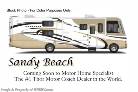 &lt;a href=&quot;http://www.mhsrv.com/thor-motor-coach/&quot;&gt;&lt;img src=&quot;http://www.mhsrv.com/images/sold-thor.jpg&quot; width=&quot;383&quot; height=&quot;141&quot; border=&quot;0&quot; /&gt;&lt;/a&gt; Receive a $1,000 VISA Gift Card /NV 4/25/13/ + MHSRV Camper&#39;s Pkg. that includes a 32 inch LCD TV with Built in DVD Player, a Sony Play Station 3 with Blu-Ray capability, a GPS Navigation System, (4) Collapsible Chairs, a Large Collapsible Table, a Rolling Igloo Cooler, an Electric Grill and a Complete Grillers Utensil Set with purchase of this unit. Offer valid Jan. 2nd and ends Mar. 30th 2013. &lt;object width=&quot;400&quot; height=&quot;300&quot;&gt;&lt;param name=&quot;movie&quot; value=&quot;http://www.youtube.com/v/_D_MrYPO4yY?version=3&amp;amp;hl=en_US&quot;&gt;&lt;/param&gt;&lt;param name=&quot;allowFullScreen&quot; value=&quot;true&quot;&gt;&lt;/param&gt;&lt;param name=&quot;allowscriptaccess&quot; value=&quot;always&quot;&gt;&lt;/param&gt;&lt;embed src=&quot;http://www.youtube.com/v/_D_MrYPO4yY?version=3&amp;amp;hl=en_US&quot; type=&quot;application/x-shockwave-flash&quot; width=&quot;400&quot; height=&quot;300&quot; allowscriptaccess=&quot;always&quot; allowfullscreen=&quot;true&quot;&gt;&lt;/embed&gt;&lt;/object&gt; MSRP $120,880. New 2013 Thor Motor Coach Daybreak: Model 28PD. This RV measures approximately 29 feet 5 inches in length &amp; has two slide-outs. Optional equipment includes Olympic Cherry wood package, Sandy Beach partial paint package, LCD bedroom TV, second roof A/C unit (centrally ducted), Onan 5500 generator, dual auxiliary batteries, 50 amp service cord, gas/electric water heater and dual pane windows. The all new Thor Daybreak motor home also features a Ford chassis with Triton V-10 Ford engine, power patio awning, tinted 1-piece windshield, ball bearing drawer glides and much more. FOR ADDITIONAL PHOTOS, INFO &amp; PRODUCT VIDEO please visit Motor Home Specialist www.mhsrv . com or call 800-335-6054. At Motor Home Specialist we DO NOT charge any prep or orientation fees like you will find at other dealerships. All sale prices include a 200 point inspection, interior &amp; exterior wash &amp; detail of vehicle, a thorough coach orientation with an MHS technician, an RV Starter&#39;s kit, a nights stay in our delivery park featuring landscaped and covered pads with full hook-ups and much more! Read From Thousands of Testimonials at MHSRV .com and See What They Had to Say About Their Experience at Motor Home Specialist. WHY PAY MORE?...... WHY SETTLE FOR LESS?
