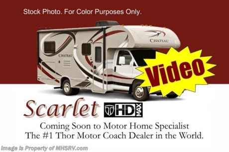 &lt;a href=&quot;http://www.mhsrv.com/thor-motor-coach/&quot;&gt;&lt;img src=&quot;http://www.mhsrv.com/images/sold-thor.jpg&quot; width=&quot;383&quot; height=&quot;141&quot; border=&quot;0&quot; /&gt;&lt;/a&gt; $2,000 VISA Gift Card with Purchase of this unit. /CO 6/24/13/ Offer Ends June 29th, 2013. &lt;object width=&quot;400&quot; height=&quot;300&quot;&gt;&lt;param name=&quot;movie&quot; value=&quot;http://www.youtube.com/v/S7FvsC3Fiv4?version=3&amp;amp;hl=en_US&quot;&gt;&lt;/param&gt;&lt;param name=&quot;allowFullScreen&quot; value=&quot;true&quot;&gt;&lt;/param&gt;&lt;param name=&quot;allowscriptaccess&quot; value=&quot;always&quot;&gt;&lt;/param&gt;&lt;embed src=&quot;http://www.youtube.com/v/S7FvsC3Fiv4?version=3&amp;amp;hl=en_US&quot; type=&quot;application/x-shockwave-flash&quot; width=&quot;400&quot; height=&quot;300&quot; allowscriptaccess=&quot;always&quot; allowfullscreen=&quot;true&quot;&gt;&lt;/embed&gt;&lt;/object&gt; #1 Thor Motor Coach Dealer in the World. MSRP $82,024. Visit MHSRV .com or Call 800-335-6054. New 2014 Thor Motor Coach Chateau Class C RV. Model 23U with Ford E-350 chassis &amp; Ford Triton V-10 engine. This unit measures approximately 24 feet 10 inches in length. Optional equipment includes Scarlet HD-Max exterior, 32 inch TV with DVD player &amp; swivel, convection microwave, leatherette euro chair with ottoman IPO the barrel chair, leatherette U-shaped dinette, exterior shower, heated holding tanks, auto transfer switch, wheel liners and a back up camera with monitor. The Chateau Class C RV has an incredible list of standard features for 2014 including Mega exterior storage, power windows and locks, double door refrigerator, skylight, roof A/C unit, 4000 Onan Micro Quiet generator, slick fiberglass exterior, patio awning, full extension drawer glides, roof ladder, bedspread &amp; pillow shams and much more. FOR ADDITIONAL INFORMATION &amp; PRODUCT VIDEO Please visit Motor Home Specialist at  MHSRV .com or Call 800-335-6054. At Motor Home Specialist we DO NOT charge any prep or orientation fees like you will find at other dealerships. All sale prices include a 200 point inspection, interior &amp; exterior wash &amp; detail of vehicle, a thorough coach orientation with an MHS technician, an RV Starter&#39;s kit, a nights stay in our delivery park featuring landscaped and covered pads with full hook-ups and much more! Read From Thousands of Testimonials at MHSRV .com and See What They Had to Say About Their Experience at Motor Home Specialist. WHY PAY MORE?...... WHY SETTLE FOR LESS?
