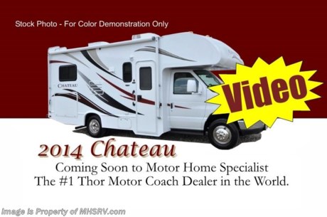 &lt;a href=&quot;http://www.mhsrv.com/thor-motor-coach/&quot;&gt;&lt;img src=&quot;http://www.mhsrv.com/images/sold-thor.jpg&quot; width=&quot;383&quot; height=&quot;141&quot; border=&quot;0&quot; /&gt;&lt;/a&gt;

&lt;object width=&quot;400&quot; height=&quot;300&quot;&gt;&lt;param name=&quot;movie&quot; value=&quot;http://www.youtube.com/v/S7FvsC3Fiv4?version=3&amp;amp;hl=en_US&quot;&gt;&lt;/param&gt;&lt;param name=&quot;allowFullScreen&quot; value=&quot;true&quot;&gt;&lt;/param&gt;&lt;param name=&quot;allowscriptaccess&quot; value=&quot;always&quot;&gt;&lt;/param&gt;&lt;embed src=&quot;http://www.youtube.com/v/S7FvsC3Fiv4?version=3&amp;amp;hl=en_US&quot; type=&quot;application/x-shockwave-flash&quot; width=&quot;400&quot; height=&quot;300&quot; allowscriptaccess=&quot;always&quot; allowfullscreen=&quot;true&quot;&gt;&lt;/embed&gt;&lt;/object&gt; #1 Thor Motor Coach Dealer in the World. /AZ 6/3/13/ MSRP $79,630. Visit MHSRV .com or Call 800-335-6054. New 2014 Thor Motor Coach Chateau Class C RV. Model 23U with Ford E-350 chassis &amp; Ford Triton V-10 engine. This unit measures approximately 24 feet 10 inches in length. Optional equipment includes a 32 inch TV with DVD player &amp; swivel, heated holding tanks, auto transfer switch, wheel liners and a back up camera with monitor. The Four Winds Class C RV has an incredible list of standard features for 2014 including Mega exterior storage, power windows and locks, double door refrigerator, skylight, roof A/C unit, 4000 Onan Micro Quiet generator, slick fiberglass exterior, patio awning, full extension drawer glides, roof ladder, bedspread &amp; pillow shams and much more. FOR ADDITIONAL INFORMATION &amp; PRODUCT VIDEO Please visit Motor Home Specialist at  MHSRV .com or Call 800-335-6054. At Motor Home Specialist we DO NOT charge any prep or orientation fees like you will find at other dealerships. All sale prices include a 200 point inspection, interior &amp; exterior wash &amp; detail of vehicle, a thorough coach orientation with an MHS technician, an RV Starter&#39;s kit, a nights stay in our delivery park featuring landscaped and covered pads with full hook-ups and much more! Read From Thousands of Testimonials at MHSRV .com and See What They Had to Say About Their Experience at Motor Home Specialist. WHY PAY MORE?...... WHY SETTLE FOR LESS?
