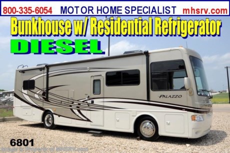 &lt;a href=&quot;http://www.mhsrv.com/thor-motor-coach/&quot;&gt;&lt;img src=&quot;http://www.mhsrv.com/images/sold-thor.jpg&quot; width=&quot;383&quot; height=&quot;141&quot; border=&quot;0&quot; /&gt;&lt;/a&gt; EMERGENCY 911 Inventory Reduction Sale Unit! /TN 5/20/13/ DRASTICALLY REDUCED to Make Room for Over 500 New 2014 Models on Order! Don&#39;t hesitate! When it&#39;s gone.......it&#39;s GONE!  PLUS!!! $1,000 VISA Gift Card + MHSRV Camper&#39;s Pkg. with purchase of this unit. Pkg. includes a 32 inch LCD TV with Built in DVD Player, a Sony Play Station 3 with Blu-Ray capability, a GPS Navigation System, (4) Collapsible Chairs, a Large Collapsible Table, a Rolling Igloo Cooler, an Electric Grill and a Complete Grillers Utensil Set. Offer ends June 29th, 2013.  &lt;object width=&quot;400&quot; height=&quot;300&quot;&gt;&lt;param name=&quot;movie&quot; value=&quot;http://www.youtube.com/v/_D_MrYPO4yY?version=3&amp;amp;hl=en_US&quot;&gt;&lt;/param&gt;&lt;param name=&quot;allowFullScreen&quot; value=&quot;true&quot;&gt;&lt;/param&gt;&lt;param name=&quot;allowscriptaccess&quot; value=&quot;always&quot;&gt;&lt;/param&gt;&lt;embed src=&quot;http://www.youtube.com/v/_D_MrYPO4yY?version=3&amp;amp;hl=en_US&quot; type=&quot;application/x-shockwave-flash&quot; width=&quot;400&quot; height=&quot;300&quot; allowscriptaccess=&quot;always&quot; allowfullscreen=&quot;true&quot;&gt;&lt;/embed&gt;&lt;/object&gt; #1 Volume Selling Thor Motor Coach Dealer in the World. MSRP $204,436. All New 2013 Thor Motor Coach Palazzo Diesel Pusher. Model 33.3. This Diesel Pusher RV features (2) slide-out rooms including a driver&#39;s side full wall slide, bunk house and booth dinette with LCD TV. Optional equipment includes a Vintage Maple wood package, Cinnamon Shore full body paint exterior, Auburn Passage interior decor, exterior LCD TV, invisible front paint protection &amp; front electric drop-down over head bunk. The 2013 Palazzo also features a 300 HP Cummins diesel engine with 660 lbs. of torque, Freightliner XC chassis, 6000 Onan diesel generator with AGS, power driver&#39;s seat, inverter, LCD TV/DVD, residential refrigerator, solid surface countertops, (2) ducted roof A/C units, 3-camera monitoring system, one piece windshield, fiberglass storage compartments, fully automatic hydraulic leveling system, automatic entry step, electric patio awning and much more. CALL MOTOR HOME SPECIALIST at 800-335-6054 or Visit MHSRV .com FOR ADDITONAL PHOTOS, DETAILS, BROCHURE, FACTORY WINDOW STICKER, VIDEOS &amp; MORE. At Motor Home Specialist we DO NOT charge any prep or orientation fees like you will find at other dealerships. All sale prices include a 200 point inspection, interior &amp; exterior wash &amp; detail of vehicle, a thorough coach orientation with an MHS technician, an RV Starter&#39;s kit, a nights stay in our delivery park featuring landscaped and covered pads with full hook-ups and much more! Read From Thousands of Testimonials at MHSRV .com and See What They Had to Say About Their Experience at Motor Home Specialist. WHY PAY MORE?...... WHY SETTLE FOR LESS?