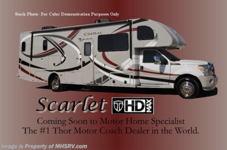 &lt;a href=&quot;http://www.mhsrv.com/thor-motor-coach/&quot;&gt;&lt;img src=&quot;http://www.mhsrv.com/images/sold-thor.jpg&quot; width=&quot;383&quot; height=&quot;141&quot; border=&quot;0&quot; /&gt;&lt;/a&gt;

&lt;object width=&quot;400&quot; height=&quot;300&quot;&gt;&lt;param name=&quot;movie&quot; value=&quot;http://www.youtube.com/v/fBpsq4hH-Ws?version=3&amp;amp;hl=en_US&quot;&gt;&lt;/param&gt;&lt;param name=&quot;allowFullScreen&quot; value=&quot;true&quot;&gt;&lt;/param&gt;&lt;param name=&quot;allowscriptaccess&quot; value=&quot;always&quot;&gt;&lt;/param&gt;&lt;embed src=&quot;http://www.youtube.com/v/fBpsq4hH-Ws?version=3&amp;amp;hl=en_US&quot; type=&quot;application/x-shockwave-flash&quot; width=&quot;400&quot; height=&quot;300&quot; allowscriptaccess=&quot;always&quot; allowfullscreen=&quot;true&quot;&gt;&lt;/embed&gt;&lt;/object&gt; MSRP $149,373. / TX 8/24/13/ 2014 Thor Motor Coach 33SW Super C model motor home with a full wall slide. This unit is powered by the powerful 300 HP Powerstroke 6.7L diesel engine with 660 lb. ft. of torque. It rides on a Ford F-550 chassis with a 6-speed automatic transmission and boast a big 10,000 lb. hitch, rear pass-thru MEGA-Storage, extreme duty 4 wheel ABS disc brakes and an electronic brake controller integrated into the dash. Options include the beautiful Scarlet HD-Max exterior with premium durable Gel-Coat, Olympic Cherry cabinetry, exterior entertainment center, (2) Fantastic Fans including one in the overhead bunk area, child safety seat tether and an upgraded 6.0 Onan diesel generator. The Chateau 33SW is approximately 34 feet 6 inches long and also features a plush U-shaped dinette and sofa, dual roof air conditioners, power patio awning, one-touch automatic leveling system, residential refrigerator, 30 inch over the range microwave, solid surface counter top, touch screen AM/FM/CD/MP3 player, back-up monitor with side view cameras, remote heated exterior mirrors, power windows and locks, leatherette driver &amp; passenger captain&#39;s chairs, fiberglass running boards, soft touch ceilings, heavy duty ball bearing drawer guides, bedroom LCD TV, large LCD TV in the living area, an 1800-watt power inverter, heated holding tanks and a king sized bed. Motor Home Specialist is the #1 Thor Motor Coach Dealer in the World. For additional information about this incredible Super C motor home please feel free to visit MHSRV .com or call Motor Home Specialist at 800-335-6054. At Motor Home Specialist we DO NOT charge any prep or orientation fees like you will find at other dealerships. All sale prices include a 200 point inspection, interior &amp; exterior wash &amp; detail of vehicle, a thorough coach orientation with an MHS technician, an RV Starter&#39;s kit, a nights stay in our delivery park featuring landscaped and covered pads with full hook-ups and much more! Read From Thousands of Testimonials at MHSRV .com and See What They Had to Say About Their Experience at Motor Home Specialist. WHY PAY MORE?...... WHY SETTLE FOR LESS?