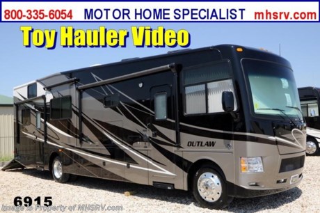 &lt;a href=&quot;http://www.mhsrv.com/thor-motor-coach/&quot;&gt;&lt;img src=&quot;http://www.mhsrv.com/images/sold-thor.jpg&quot; width=&quot;383&quot; height=&quot;141&quot; border=&quot;0&quot; /&gt;&lt;/a&gt; Purchase any time before the World&#39;s RV Show ends Sept. 14th, 2013 and MHSRV will Donate $1,000 to the Intrepid Fallen Heroes Fund with purchase of this unit. Complete details at MHSRV .com or 800-335-6054. / TX 8/24/13/ &lt;object width=&quot;400&quot; height=&quot;300&quot;&gt;&lt;param name=&quot;movie&quot; value=&quot;http://www.youtube.com/v/3ISEXmsKvKw?version=3&amp;amp;hl=en_US&quot;&gt;&lt;/param&gt;&lt;param name=&quot;allowFullScreen&quot; value=&quot;true&quot;&gt;&lt;/param&gt;&lt;param name=&quot;allowscriptaccess&quot; value=&quot;always&quot;&gt;&lt;/param&gt;&lt;embed src=&quot;http://www.youtube.com/v/3ISEXmsKvKw?version=3&amp;amp;hl=en_US&quot; type=&quot;application/x-shockwave-flash&quot; width=&quot;400&quot; height=&quot;300&quot; allowscriptaccess=&quot;always&quot; allowfullscreen=&quot;true&quot;&gt;&lt;/embed&gt;&lt;/object&gt;For the Lowest Price Please Visit MHSRV .com or Call 800-335-6054. #1 Thor Motor Coach &amp; Outlaw Toy Hauler Dealer in the World. MSRP $170,424. New 2014 Thor Motor Coach Outlaw Toy Hauler. Model 37MD with 2 slide-out rooms and Ford 24-Series chassis with Triton V-10 engine, U-shaped dinette booth &amp; high polished aluminum wheels. This unit measures approximately 38 feet 7 inches in length. Optional equipment includes an electric overhead hide-away bunk, dual cargo sofas in garage area, drop down ramp door with spring assist &amp; railing for patio use. The Outlaw toy hauler RV has an incredible list of standard features for 2014 including a full body exterior paint job, beautiful wood &amp; interior decor packages, (5) LCD TVs including an exterior entertainment center, LCD TV in loft and LCD TV in garage. You will also find a theater sound system in the living room with hidden sub woofer, stereo in garage, exterior stereo speakers and audio controls, power patio awing, dual side entrance doors, dual pane windows, fueling station, 1-piece windshield,  a 5500 Onan generator, back-up camera, automatic leveling system, Soft Touch leather furniture, hide-a-bed sofa with power inflate &amp; deflate controls, day/night shades and much more. FOR ADDITIONAL INFORMATION, BROCHURE, WINDOW STICKER, PHOTOS &amp; PRODUCT VIDEO PLEASE VISIT MOTOR HOME SPECIALIST AT MHSRV .COM or CALL 800-335-6054. At Motor Home Specialist we DO NOT charge any prep or orientation fees like you will find at other dealerships. All sale prices include a 200 point inspection, interior &amp; exterior wash &amp; detail of vehicle, a thorough coach orientation with an MHS technician, an RV Starter&#39;s kit, a nights stay in our delivery park featuring landscaped and covered pads with full hook-ups and much more! Read From Thousands of Testimonials at MHSRV .com and See What They Had to Say About Their Experience at Motor Home Specialist. WHY PAY MORE?...... WHY SETTLE FOR LESS?