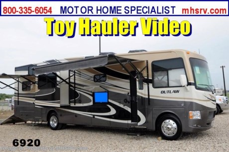 / TX 9/2/13 &lt;a href=&quot;http://www.mhsrv.com/thor-motor-coach/&quot;&gt;&lt;img src=&quot;http://www.mhsrv.com/images/sold-thor.jpg&quot; width=&quot;383&quot; height=&quot;141&quot; border=&quot;0&quot; /&gt;&lt;/a&gt; Purchase any time before the World&#39;s RV Show ends Sept. 14th, 2013 and MHSRV will Donate $1,000 to the Intrepid Fallen Heroes Fund with purchase of this unit. Complete details at MHSRV .com or 800-335-6054. &lt;object width=&quot;400&quot; height=&quot;300&quot;&gt;&lt;param name=&quot;movie&quot; value=&quot;http://www.youtube.com/v/3ISEXmsKvKw?version=3&amp;amp;hl=en_US&quot;&gt;&lt;/param&gt;&lt;param name=&quot;allowFullScreen&quot; value=&quot;true&quot;&gt;&lt;/param&gt;&lt;param name=&quot;allowscriptaccess&quot; value=&quot;always&quot;&gt;&lt;/param&gt;&lt;embed src=&quot;http://www.youtube.com/v/3ISEXmsKvKw?version=3&amp;amp;hl=en_US&quot; type=&quot;application/x-shockwave-flash&quot; width=&quot;400&quot; height=&quot;300&quot; allowscriptaccess=&quot;always&quot; allowfullscreen=&quot;true&quot;&gt;&lt;/embed&gt;&lt;/object&gt;For the Lowest Price Please Visit MHSRV .com or Call 800-335-6054. #1 Thor Motor Coach &amp; Outlaw Toy Hauler Dealer in the World. MSRP $170,424. New 2014 Thor Motor Coach Outlaw Toy Hauler. Model 37MD with 2 slide-out rooms and Ford 24-Series chassis with Triton V-10 engine, U-shaped dinette booth &amp; high polished aluminum wheels. This unit measures approximately 38 feet 7 inches in length. Optional equipment includes an electric overhead hide-away bunk, dual cargo sofas in garage area, drop down ramp door with spring assist &amp; railing for patio use. The Outlaw toy hauler RV has an incredible list of standard features for 2014 including a full body exterior paint job, beautiful wood &amp; interior decor packages, (5) LCD TVs including an exterior entertainment center, LCD TV in loft and LCD TV in garage. You will also find a theater sound system in the living room with hidden sub woofer, stereo in garage, exterior stereo speakers and audio controls, power patio awing, dual side entrance doors, dual pane windows, fueling station, 1-piece windshield,  a 5500 Onan generator, back-up camera, automatic leveling system, Soft Touch leather furniture, hide-a-bed sofa with power inflate &amp; deflate controls, day/night shades and much more. FOR ADDITIONAL INFORMATION, BROCHURE, WINDOW STICKER, PHOTOS &amp; PRODUCT VIDEO PLEASE VISIT MOTOR HOME SPECIALIST AT MHSRV .COM or CALL 800-335-6054. At Motor Home Specialist we DO NOT charge any prep or orientation fees like you will find at other dealerships. All sale prices include a 200 point inspection, interior &amp; exterior wash &amp; detail of vehicle, a thorough coach orientation with an MHS technician, an RV Starter&#39;s kit, a nights stay in our delivery park featuring landscaped and covered pads with full hook-ups and much more! Read From Thousands of Testimonials at MHSRV .com and See What They Had to Say About Their Experience at Motor Home Specialist. WHY PAY MORE?...... WHY SETTLE FOR LESS?