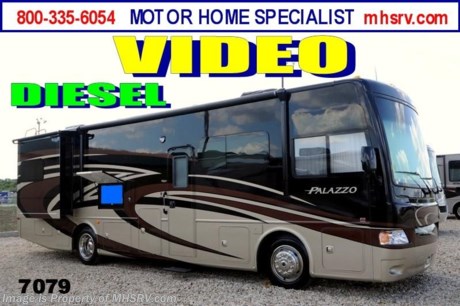 /TX 10/4/2013 &lt;a href=&quot;http://www.mhsrv.com/thor-motor-coach/&quot;&gt;&lt;img src=&quot;http://www.mhsrv.com/images/sold-thor.jpg&quot; width=&quot;383&quot; height=&quot;141&quot; border=&quot;0&quot; /&gt;&lt;/a&gt; Receive a $1,000 VISA Gift Card &amp; MHSRV Camper&#39;s Package with purchase. Offer expires Sept. 30th, 2013. MHSRV Package includes a 32 inch LED TV with Built in DVD Player, a Sony Play Station 3 with Blu-Ray capability, a GPS Navigation System, (4) Collapsible Chairs, a Large Collapsible Table, a Rolling Igloo Cooler, an Electric Grill and a Complete Grillers Utensil Set.  &lt;object width=&quot;400&quot; height=&quot;300&quot;&gt;&lt;param name=&quot;movie&quot; value=&quot;//www.youtube.com/v/lox2FKllvBE?version=3&amp;amp;hl=en_US&quot;&gt;&lt;/param&gt;&lt;param name=&quot;allowFullScreen&quot; value=&quot;true&quot;&gt;&lt;/param&gt;&lt;param name=&quot;allowscriptaccess&quot; value=&quot;always&quot;&gt;&lt;/param&gt;&lt;embed src=&quot;//www.youtube.com/v/lox2FKllvBE?version=3&amp;amp;hl=en_US&quot; type=&quot;application/x-shockwave-flash&quot; width=&quot;400&quot; height=&quot;300&quot; allowscriptaccess=&quot;always&quot; allowfullscreen=&quot;true&quot;&gt;&lt;/embed&gt;&lt;/object&gt; #1 Volume Selling Thor Motor Coach Dealer in the World. MSRP $204,436. All New 2014 Thor Motor Coach Palazzo Diesel Pusher. Model 33.3. This Diesel Pusher RV features (2) slide-out rooms including a driver&#39;s side full wall slide, bunk beds and booth dinette with LCD TV. Optional equipment includes a Olympic Cherry wood package, Black Canyon full body paint exterior, Rhapsody interior decor, exterior LCD TV, invisible front paint protection &amp; front electric drop-down over head bunk. The 2014 Palazzo also features a 300 HP Cummins diesel engine with 660 lbs. of torque, Freightliner XC chassis, 6000 Onan diesel generator with AGS, power driver&#39;s seat, inverter, LCD TV/DVD, residential refrigerator, solid surface countertops, (2) ducted roof A/C units, 3-camera monitoring system, one piece windshield, fiberglass storage compartments, fully automatic hydraulic leveling system, automatic entry step, electric patio awning and much more. CALL MOTOR HOME SPECIALIST at 800-335-6054 or Visit MHSRV .com FOR ADDITONAL PHOTOS, DETAILS, BROCHURE, FACTORY WINDOW STICKER, VIDEOS &amp; MORE. At Motor Home Specialist we DO NOT charge any prep or orientation fees like you will find at other dealerships. All sale prices include a 200 point inspection, interior &amp; exterior wash &amp; detail of vehicle, a thorough coach orientation with an MHS technician, an RV Starter&#39;s kit, a nights stay in our delivery park featuring landscaped and covered pads with full hook-ups and much more! Read From Thousands of Testimonials at MHSRV .com and See What They Had to Say About Their Experience at Motor Home Specialist. WHY PAY MORE?...... WHY SETTLE FOR LESS?