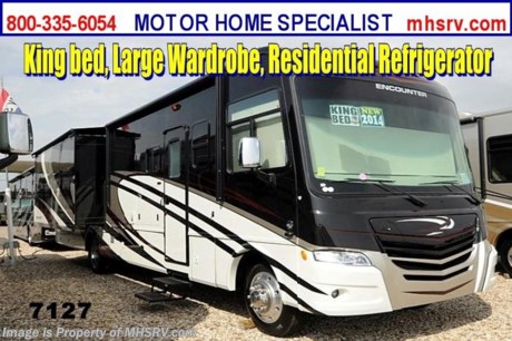 /AR 10/15/2013 &lt;a href=&quot;http://www.mhsrv.com/coachmen-rv/&quot;&gt;&lt;img src=&quot;http://www.mhsrv.com/images/sold-coachmen.jpg&quot; width=&quot;383&quot; height=&quot;141&quot; border=&quot;0&quot; /&gt;&lt;/a&gt; #1 Volume Selling Dealer in the World! &lt;object width=&quot;400&quot; height=&quot;300&quot;&gt;&lt;param name=&quot;movie&quot; value=&quot;//www.youtube.com/v/Y40ct_-cmig?version=3&amp;amp;hl=en_US&quot;&gt;&lt;/param&gt;&lt;param name=&quot;allowFullScreen&quot; value=&quot;true&quot;&gt;&lt;/param&gt;&lt;param name=&quot;allowscriptaccess&quot; value=&quot;always&quot;&gt;&lt;/param&gt;&lt;embed src=&quot;//www.youtube.com/v/Y40ct_-cmig?version=3&amp;amp;hl=en_US&quot; type=&quot;application/x-shockwave-flash&quot; width=&quot;400&quot; height=&quot;300&quot; allowscriptaccess=&quot;always&quot; allowfullscreen=&quot;true&quot;&gt;&lt;/embed&gt;&lt;/object&gt; MSRP $153,848. New 2014 Coachmen Encounter. Model 36BH. This Luxury Class A RV measures approximately 37 feet 7 inches in length and features (3) slide-out rooms, fireplace &amp; king bed. Optional equipment includes the beautiful Cognac Maple wood package, real ceramic tile flooring, cook top with convection microwave, valve stem extenders, side by side residential refrigerator, inverter, (2) 6 volt batteries, dual pane windows, 6 way power driver seat, MCD power sun visor, exterior entertainment center with 32 inch TV, wardrobe IPO bunks, Diamond Shield paint protection, home theater system with sub woofer, Travel Easy Roadside Assistance &amp; RVID. You will also find a powerful Triton V-10 Ford, 22-Series chassis, aluminum wheels, 5500 Onan generator, side cameras &amp; much more. CALL MOTOR HOME SPECIALIST at 800-335-6054 or VISIT MHSRV .com FOR ADDITONAL PHOTOS, DETAILS, BROCHURE, VIDEOS &amp; MORE. At Motor Home Specialist we DO NOT charge any prep or orientation fees like you will find at other dealerships.  All sale prices include a 200 point inspection, interior &amp; exterior wash &amp; detail of vehicle, a thorough coach orientation with an MHS technician, an RV Starter&#39;s kit, a nights stay in our delivery park featuring landscaped and covered pads with full hook-ups and much more! Read From Thousands of Testimonials at MHSRV .com and See What They Had to Say About Their Experience at Motor Home Specialist. WHY PAY MORE?...... WHY SETTLE FOR LESS?