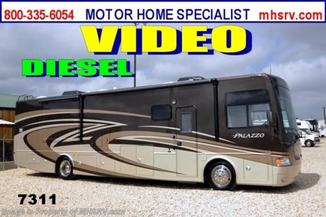 /MS 2/25/2014 &lt;a href=&quot;http://www.mhsrv.com/thor-motor-coach/&quot;&gt;&lt;img src=&quot;http://www.mhsrv.com/images/sold-thor.jpg&quot; width=&quot;383&quot; height=&quot;141&quot; border=&quot;0&quot;/&gt;&lt;/a&gt; OVER-STOCKED CONSTRUCTION SALE at The #1 Volume Selling Motor Home Dealer in the World! Close-Out Pricing on Over 750 New Units and MHSRV Camper&#39;s Package While Supplies Last! Visit MHSRV .com or Call 800-335-6054 for complete details.   &lt;object width=&quot;400&quot; height=&quot;300&quot;&gt;&lt;param name=&quot;movie&quot; value=&quot;//www.youtube.com/v/lox2FKllvBE?version=3&amp;amp;hl=en_US&quot;&gt;&lt;/param&gt;&lt;param name=&quot;allowFullScreen&quot; value=&quot;true&quot;&gt;&lt;/param&gt;&lt;param name=&quot;allowscriptaccess&quot; value=&quot;always&quot;&gt;&lt;/param&gt;&lt;embed src=&quot;//www.youtube.com/v/lox2FKllvBE?version=3&amp;amp;hl=en_US&quot; type=&quot;application/x-shockwave-flash&quot; width=&quot;400&quot; height=&quot;300&quot; allowscriptaccess=&quot;always&quot; allowfullscreen=&quot;true&quot;&gt;&lt;/embed&gt;&lt;/object&gt; #1 Volume Selling Motor Home Dealer in the World. MSRP $212,004. All New 2014 Thor Motor Coach Palazzo Diesel Pusher. Model 36.1 Bath &amp; 1/2. This Diesel Pusher RV features (2) slide-out rooms including a driver&#39;s side full wall slide, booth dinette, LED TV and optional stack washer/dryer set. Optional equipment includes the Ridgewood full body paint exterior, exterior LCD TV, invisible front paint protection, overhead bunk &amp; stackable washer/dryer. The 2014 Palazzo also features a 300 HP Cummins diesel engine with 660 lbs. of torque, Freightliner XC chassis, 6000 Onan diesel generator with AGS, power driver&#39;s seat, inverter, LCD TV/DVD, residential refrigerator, solid surface countertops, (2) ducted roof A/C units, 3-camera monitoring system, one piece windshield, fiberglass storage compartments, fully automatic hydraulic leveling system, automatic entry step, electric patio awning and much more. CALL MOTOR HOME SPECIALIST at 800-335-6054 or Visit MHSRV .com FOR ADDITONAL PHOTOS, DETAILS, BROCHURE, FACTORY WINDOW STICKER, VIDEOS &amp; MORE. At Motor Home Specialist we DO NOT charge any prep or orientation fees like you will find at other dealerships. All sale prices include a 200 point inspection, interior &amp; exterior wash &amp; detail of vehicle, a thorough coach orientation with an MHS technician, an RV Starter&#39;s kit, a nights stay in our delivery park featuring landscaped and covered pads with full hook-ups and much more! Read From Thousands of Testimonials at MHSRV .com and See What They Had to Say About Their Experience at Motor Home Specialist. WHY PAY MORE?...... WHY SETTLE FOR LESS?