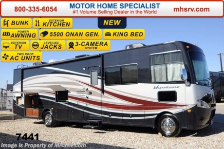 /IL 7/14 &lt;a href=&quot;http://www.mhsrv.com/thor-motor-coach/&quot;&gt;&lt;img src=&quot;http://www.mhsrv.com/images/sold-thor.jpg&quot; width=&quot;383&quot; height=&quot;141&quot; border=&quot;0&quot;/&gt;&lt;/a&gt; 2014 CLOSEOUT! Receive a $1,000 VISA Gift Card with purchase from Motor Home Specialist while supplies last and if you purchase now through July 31st, 2014 MHSRV will donate $1,000 to the Intrepid Fallen Heroes Fund adding to our now more than $265,000 already raised!  

&lt;object width=&quot;400&quot; height=&quot;300&quot;&gt;&lt;param name=&quot;movie&quot; value=&quot;//www.youtube.com/v/kmlpm26tPJA?hl=en_US&amp;amp;version=3&quot;&gt;&lt;/param&gt;&lt;param name=&quot;allowFullScreen&quot; value=&quot;true&quot;&gt;&lt;/param&gt;&lt;param name=&quot;allowscriptaccess&quot; value=&quot;always&quot;&gt;&lt;/param&gt;&lt;embed src=&quot;//www.youtube.com/v/kmlpm26tPJA?hl=en_US&amp;amp;version=3&quot; type=&quot;application/x-shockwave-flash&quot; width=&quot;400&quot; height=&quot;300&quot; allowscriptaccess=&quot;always&quot; allowfullscreen=&quot;true&quot;&gt;&lt;/embed&gt;&lt;/object&gt;  The All New 2014 Thor Motor Coach Hurricane Model 34J MSRP $142,572. This all new Class A bunkbed motor home is approximately 35 foot 5 inches wide and features a Ford chassis, a V-10 Ford engine, a full wall slide, dream booth dinette, bunk beds with convertible sofa feature, side hinged baggage doors, king size bed, LCD TV for each bunk bed, 32 inch LCD TV in the living area, heated power mirrors with integrated side view cameras &amp; a 68 inch Hide-A-Bed sofa w/air mattress. Other exciting features on the 2014 Hurricane include automatic leveling jacks, 5.5KW Onan generator, dual auxiliary batteries, electric patio awning, roof ladder, electric entry step, 5,000 lb. hitch, back-up camera, double door refrigerator, (2) 13.5 BTU ducted roof A/Cs and much more. Optional equipment includes the Canyon Pebble full body paint exterior, bedroom LCD TV, exterior entertainment system, inverter, exterior refrigerator, portable gas grill, exterior sink, solid surface kitchen counter, front electric drop-down over head bunk, attic fan, heated holding tank pads and six way power driver seat. For additional photos, details, videos &amp; SALE PRICE please visit Motor Home Specialist, the #1 Volume Selling Dealer in the World, at MHSRV .com or Call 800-335-6054. At Motor Home Specialist we DO NOT charge any prep or orientation fees like you will find at other dealerships. All sale prices include a 200 point inspection, interior &amp; exterior wash &amp; detail of vehicle, a thorough coach orientation with an MHS technician, an RV Starter&#39;s kit, a nights stay in our delivery park featuring landscaped and covered pads with full hook-ups and much more! Read From Thousands of Testimonials at MHSRV .com and See What They Had to Say About Their Experience at Motor Home Specialist. WHY PAY MORE?...... WHY SETTLE FOR LESS?