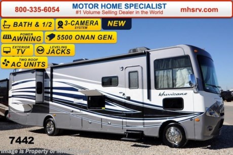 /OK 5/19/2014 &lt;a href=&quot;http://www.mhsrv.com/thor-motor-coach/&quot;&gt;&lt;img src=&quot;http://www.mhsrv.com/images/sold-thor.jpg&quot; width=&quot;383&quot; height=&quot;141&quot; border=&quot;0&quot;/&gt;&lt;/a&gt; 2014 CLOSEOUT! Receive a $1,000 VISA Gift Card with purchase from Motor Home Specialist while supplies last!   &lt;object width=&quot;400&quot; height=&quot;300&quot;&gt;&lt;param name=&quot;movie&quot; value=&quot;//www.youtube.com/v/kmlpm26tPJA?hl=en_US&amp;amp;version=3&quot;&gt;&lt;/param&gt;&lt;param name=&quot;allowFullScreen&quot; value=&quot;true&quot;&gt;&lt;/param&gt;&lt;param name=&quot;allowscriptaccess&quot; value=&quot;always&quot;&gt;&lt;/param&gt;&lt;embed src=&quot;//www.youtube.com/v/kmlpm26tPJA?hl=en_US&amp;amp;version=3&quot; type=&quot;application/x-shockwave-flash&quot; width=&quot;400&quot; height=&quot;300&quot; allowscriptaccess=&quot;always&quot; allowfullscreen=&quot;true&quot;&gt;&lt;/embed&gt;&lt;/object&gt; MSRP $138,739. Thor Motor Coach Hurricane 34E Bath &amp; 1/2 Model. This all new Class A motor home measures approximately 35 feet 5 inches in length &amp; features a 22,000 lb. Ford chassis, a V-10 Ford engine, (2) slide-out rooms, a leatherette U-Shaped dinette &amp; a feature wall LCD TV that is viewable even when traveling. Other exciting new features on the 2014 Hurricane 34E include all new progressive styled front and rear caps, taller interior ceiling heights (now 82 inches), a floor to ceiling pantry, a leatherette hide-a-bed sofa, stack washer/dryer prep, automatic leveling jacks, an Onan generator, second auxiliary batteries, electric/gas water heater, rear roof air conditioner, electric entry step, 5,000 lb. hitch and much more. Optional equipment includes the Regatta full body paint exterior, bedroom LCD TV, exterior entertainment center, solid surface kitchen counter, electric drop down over head bunk, heated holding tank pads, power roof vent, valve stem extenders, power driver seat and heated power mirrors with integrated side view cameras. FOR FOR INTERNET SALE PRICE, ADDITIONAL DETAILS, VIDEOS &amp; MORE PLEASE VISIT MOTOR HOME SPECIALIST at MHSRV .com or Call 800-335-6054. At Motor Home Specialist we DO NOT charge any prep or orientation fees like you will find at other dealerships. All sale prices include a 200 point inspection, interior &amp; exterior wash &amp; detail of vehicle, a thorough coach orientation with an MHS technician, an RV Starter&#39;s kit, a nights stay in our delivery park featuring landscaped and covered pads with full hook-ups and much more! Read From Thousands of Testimonials at MHSRV .com and See What They Had to Say About Their Experience at Motor Home Specialist. WHY PAY MORE?...... WHY SETTLE FOR LESS?