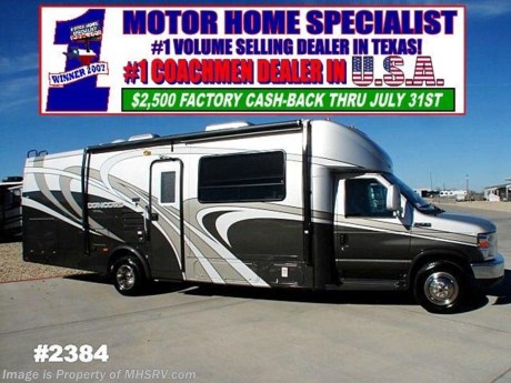 &lt;a href=&quot;http://www.mhsrv.com/inventory_mfg.asp?brand_id=113&quot;&gt;&lt;img src=&quot;http://www.mhsrv.com/images/sold-coachmen.jpg&quot; width=&quot;383&quot; height=&quot;141&quot; border=&quot;0&quot; /&gt;&lt;/a&gt;
class c motor home - sold 07/24/08 - **TAKE ADVANTAGE OF AN ADDITIONAL $2,500 CASH REBATE FROM COACHMEN RV GROUP THRU JULY 31st** NEW RV NEW 2008 Coachmen Concord W/3 slides. Model 300TS. This incredible new coach is powered by the Ford V-10 engine on the E-450 chassis. This unit also features a 4K Onan generator, air assist suspension, 13.5K BTU ducted roof A/C, power windows &amp; locks, cruise control, tilt wheel, power remote exterior mirrors with defrost, AM/FM/WB/CD dash stereo with flip out monitor, Brazilian Cherry cabinetry, 26&quot; LCD TV in front with DVD player, Bose Wave Radio sound system, cedar lined wardrobe closets, Coachmen Command center, high visibility LED exterior driving/running lights, exterior entertainment center, fiberglass running boards, patio awning, exclusive Water Works utility panel and much more. In addition to this impressive list of standards this Concord also has the optional ultra leather furniture, Dual RV battery pack, Power entrance step, stainless steel wheel inserts, front end protection and beautiful full body paint. 