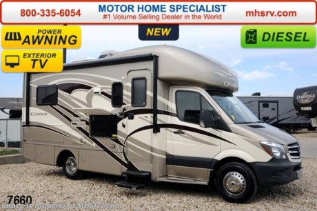 /AZ 3/25/14 &lt;a href=&quot;http://www.mhsrv.com/thor-motor-coach/&quot;&gt;&lt;img src=&quot;http://www.mhsrv.com/images/sold-thor.jpg&quot; width=&quot;383&quot; height=&quot;141&quot; border=&quot;0&quot;/&gt;&lt;/a&gt; Receive a $1,000 VISA Gift Card with purchase at The #1 Volume Selling Motor Home Dealer in the World! Offer expires March 31st, 2013. Visit MHSRV .com or Call 800-335-6054 for complete details.   MSRP $127,856. New 2014 Thor Motor Coach Chateau Citation Sprinter Diesel. Model 24SA. This RV measures approximately 24ft. 6in. in length &amp; features a slide-out room. Optional equipment includes the Irish Cream full body paint exterior, exterior entertainment center, LCD TV in bedroom, Cab over entertainment center with LCD TV, child safety tether, wood dash applique, diesel generator, heated holding tank pads &amp; second auxiliary battery. The all new 2014 Chateau Citation Sprinter also features a turbo diesel engine, AM/FM/CD, power windows &amp; locks, keyless entry &amp; much more. For additional photos and information on this unit please visit Motor Home Specialist at MHSRV .com or call 800-335-6054. At Motor Home Specialist we DO NOT charge any prep or orientation fees like you will find at other dealerships. All sale prices include a 200 point inspection, interior &amp; exterior wash &amp; detail of vehicle, a thorough coach orientation with an MHS technician, an RV Starter&#39;s kit, a nights stay in our delivery park featuring landscaped and covered pads with full hook-ups and much more! Read From Thousands of Testimonials at MHSRV .com and See What They Had to Say About Their Experience at Motor Home Specialist. WHY PAY MORE?...... WHY SETTLE FOR LESS?