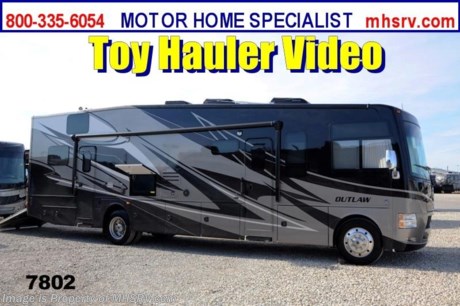 /TX 1/24/2014 &lt;a href=&quot;http://www.mhsrv.com/thor-motor-coach/&quot;&gt;&lt;img src=&quot;http://www.mhsrv.com/images/sold-thor.jpg&quot; width=&quot;383&quot; height=&quot;141&quot; border=&quot;0&quot;/&gt;&lt;/a&gt; OVER-STOCKED CONSTRUCTION SALE at The #1 Volume Selling Motor Home Dealer in the World! Close-Out Pricing on Over 750 New Units and MHSRV Camper&#39;s Package While Supplies Last! Visit MHSRV .com or Call 800-335-6054 for complete details.    &lt;object width=&quot;400&quot; height=&quot;300&quot;&gt;&lt;param name=&quot;movie&quot; value=&quot;//www.youtube.com/v/IgC0KTermZs?version=3&amp;amp;hl=en_US&quot;&gt;&lt;/param&gt;&lt;param name=&quot;allowFullScreen&quot; value=&quot;true&quot;&gt;&lt;/param&gt;&lt;param name=&quot;allowscriptaccess&quot; value=&quot;always&quot;&gt;&lt;/param&gt;&lt;embed src=&quot;//www.youtube.com/v/IgC0KTermZs?version=3&amp;amp;hl=en_US&quot; type=&quot;application/x-shockwave-flash&quot; width=&quot;400&quot; height=&quot;300&quot; allowscriptaccess=&quot;always&quot; allowfullscreen=&quot;true&quot;&gt;&lt;/embed&gt;&lt;/object&gt;  MSRP $173,168. New 2014 Thor Motor Coach Outlaw Toy Hauler. Model 37LS with slide-out room, Ford 26-Series chassis with Triton V-10 engine, frameless windows, high polished aluminum wheels, as well as drop down ramp door with spring assist &amp; railing for patio use. This unit measures approximately 38 feet 4 inches in length. Options include the Liquid Asset full body exterior, an electric overhead hide-away bunk, dual cargo sofas in garage area and dual pane windows. The Outlaw toy hauler RV has an incredible list of standard features for 2014 including a full body exterior paint job, beautiful wood &amp; interior decor packages, (4) LCD TVs including and exterior entertainment center, large living room LCD TV on slide-out, LCD TV in loft and LCD TV in garage. You will also find a premium sound system, (3) A/C units, stereo in garage, exterior stereo speakers and audio controls, power patio awing, dual side entrance doors, fueling station, 1-piece windshield, a 5500 Onan generator, back-up camera, automatic leveling system, Soft Touch leather furniture, hide-a-bed sofa with power inflate &amp; deflate controls, day/night shades and much more. For additional photos, details, videos &amp; SALE PRICE please visit Motor Home Specialist, the #1 Volume Selling Dealer in the World, at MHSRV .com or Call 800-335-6054. At Motor Home Specialist we DO NOT charge any prep or orientation fees like you will find at other dealerships. All sale prices include a 200 point inspection, interior &amp; exterior wash &amp; detail of vehicle, a thorough coach orientation with an MHS technician, an RV Starter&#39;s kit, a nights stay in our delivery park featuring landscaped and covered pads with full hook-ups and much more! Read From Thousands of Testimonials at MHSRV .com and See What They Had to Say About Their Experience at Motor Home Specialist. WHY PAY MORE?...... WHY SETTLE FOR LESS?