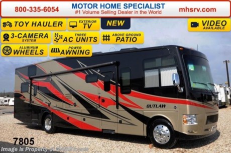 /OK 4/24/14 &lt;a href=&quot;http://www.mhsrv.com/thor-motor-coach/&quot;&gt;&lt;img src=&quot;http://www.mhsrv.com/images/sold-thor.jpg&quot; width=&quot;383&quot; height=&quot;141&quot; border=&quot;0&quot;/&gt;&lt;/a&gt; 2014 CLOSEOUT! Receive a $1,000 VISA Gift Card with purchase from Motor Home Specialist while supplies last!    &lt;object width=&quot;400&quot; height=&quot;300&quot;&gt;&lt;param name=&quot;movie&quot; value=&quot;//www.youtube.com/v/IgC0KTermZs?version=3&amp;amp;hl=en_US&quot;&gt;&lt;/param&gt;&lt;param name=&quot;allowFullScreen&quot; value=&quot;true&quot;&gt;&lt;/param&gt;&lt;param name=&quot;allowscriptaccess&quot; value=&quot;always&quot;&gt;&lt;/param&gt;&lt;embed src=&quot;//www.youtube.com/v/IgC0KTermZs?version=3&amp;amp;hl=en_US&quot; type=&quot;application/x-shockwave-flash&quot; width=&quot;400&quot; height=&quot;300&quot; allowscriptaccess=&quot;always&quot; allowfullscreen=&quot;true&quot;&gt;&lt;/embed&gt;&lt;/object&gt;  MSRP $173,168. New 2014 Thor Motor Coach Outlaw Toy Hauler. Model 37LS with slide-out room, Ford 26-Series chassis with Triton V-10 engine, frameless windows, high polished aluminum wheels, as well as drop down ramp door with spring assist &amp; railing for patio use. This unit measures approximately 38 feet 4 inches in length. Options include the Tango Red full body exterior, an electric overhead hide-away bunk, dual cargo sofas in garage area and dual pane windows. The Outlaw toy hauler RV has an incredible list of standard features for 2014 including a full body exterior paint job, beautiful wood &amp; interior decor packages, (4) LCD TVs including and exterior entertainment center, large living room LCD TV on slide-out, LCD TV in loft and LCD TV in garage. You will also find a premium sound system, (3) A/C units, stereo in garage, exterior stereo speakers and audio controls, power patio awing, dual side entrance doors, fueling station, 1-piece windshield, a 5500 Onan generator, back-up camera, automatic leveling system, Soft Touch leather furniture, hide-a-bed sofa with power inflate &amp; deflate controls, day/night shades and much more. For additional photos, details, videos &amp; SALE PRICE please visit Motor Home Specialist, the #1 Volume Selling Dealer in the World, at MHSRV .com or Call 800-335-6054. At Motor Home Specialist we DO NOT charge any prep or orientation fees like you will find at other dealerships. All sale prices include a 200 point inspection, interior &amp; exterior wash &amp; detail of vehicle, a thorough coach orientation with an MHS technician, an RV Starter&#39;s kit, a nights stay in our delivery park featuring landscaped and covered pads with full hook-ups and much more! Read From Thousands of Testimonials at MHSRV .com and See What They Had to Say About Their Experience at Motor Home Specialist. WHY PAY MORE?...... WHY SETTLE FOR LESS?