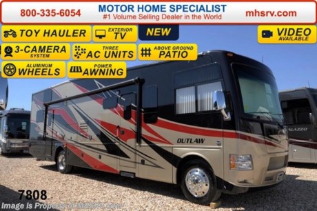 /TX 5/30/2014 &lt;a href=&quot;http://www.mhsrv.com/thor-motor-coach/&quot;&gt;&lt;img src=&quot;http://www.mhsrv.com/images/sold-thor.jpg&quot; width=&quot;383&quot; height=&quot;141&quot; border=&quot;0&quot;/&gt;&lt;/a&gt; 2014 CLOSEOUT! Receive a $1,000 VISA Gift Card with purchase from Motor Home Specialist while supplies last!   &lt;object width=&quot;400&quot; height=&quot;300&quot;&gt;&lt;param name=&quot;movie&quot; value=&quot;//www.youtube.com/v/IgC0KTermZs?version=3&amp;amp;hl=en_US&quot;&gt;&lt;/param&gt;&lt;param name=&quot;allowFullScreen&quot; value=&quot;true&quot;&gt;&lt;/param&gt;&lt;param name=&quot;allowscriptaccess&quot; value=&quot;always&quot;&gt;&lt;/param&gt;&lt;embed src=&quot;//www.youtube.com/v/IgC0KTermZs?version=3&amp;amp;hl=en_US&quot; type=&quot;application/x-shockwave-flash&quot; width=&quot;400&quot; height=&quot;300&quot; allowscriptaccess=&quot;always&quot; allowfullscreen=&quot;true&quot;&gt;&lt;/embed&gt;&lt;/object&gt;  MSRP $173,168. New 2014 Thor Motor Coach Outlaw Toy Hauler. Model 37LS with slide-out room, Ford 26-Series chassis with Triton V-10 engine, frameless windows, high polished aluminum wheels, as well as drop down ramp door with spring assist &amp; railing for patio use. This unit measures approximately 38 feet 4 inches in length. Options include the Tango Red full body exterior, an electric overhead hide-away bunk, dual cargo sofas in garage area and dual pane windows. The Outlaw toy hauler RV has an incredible list of standard features for 2014 including a full body exterior paint job, beautiful wood &amp; interior decor packages, (4) LCD TVs including and exterior entertainment center, large living room LCD TV on slide-out, LCD TV in loft and LCD TV in garage. You will also find a premium sound system, (3) A/C units, stereo in garage, exterior stereo speakers and audio controls, power patio awing, dual side entrance doors, fueling station, 1-piece windshield, a 5500 Onan generator, back-up camera, automatic leveling system, Soft Touch leather furniture, leatherette sofa with sleeper, day/night shades and much more. For additional photos, details, videos &amp; SALE PRICE please visit Motor Home Specialist, the #1 Volume Selling Dealer in the World, at MHSRV .com or Call 800-335-6054. At Motor Home Specialist we DO NOT charge any prep or orientation fees like you will find at other dealerships. All sale prices include a 200 point inspection, interior &amp; exterior wash &amp; detail of vehicle, a thorough coach orientation with an MHS technician, an RV Starter&#39;s kit, a nights stay in our delivery park featuring landscaped and covered pads with full hook-ups and much more! Read From Thousands of Testimonials at MHSRV .com and See What They Had to Say About Their Experience at Motor Home Specialist. WHY PAY MORE?...... WHY SETTLE FOR LESS?