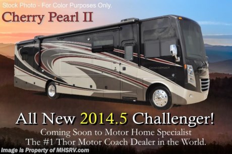 /AR 1/10/14  &lt;a href=&quot;http://www.mhsrv.com/thor-motor-coach/&quot;&gt;&lt;img src=&quot;http://www.mhsrv.com/images/sold-thor.jpg&quot; width=&quot;383&quot; height=&quot;141&quot; border=&quot;0&quot;/&gt;&lt;/a&gt; OVER-STOCKED CONSTRUCTION SALE at The #1 Volume Selling Motor Home Dealer in the World! Close-Out Pricing on Over 750 New Units and MHSRV Camper&#39;s Package While Supplies Last! Visit MHSRV .com or Call 800-335-6054 for complete details.   
&lt;object width=&quot;400&quot; height=&quot;300&quot;&gt;&lt;param name=&quot;movie&quot; value=&quot;http://www.youtube.com/v/8a8vkhMKqGc?version=3&amp;amp;hl=en_US&quot;&gt;&lt;/param&gt;&lt;param name=&quot;allowFullScreen&quot; value=&quot;true&quot;&gt;&lt;/param&gt;&lt;param name=&quot;allowscriptaccess&quot; value=&quot;always&quot;&gt;&lt;/param&gt;&lt;embed src=&quot;http://www.youtube.com/v/8a8vkhMKqGc?version=3&amp;amp;hl=en_US&quot; type=&quot;application/x-shockwave-flash&quot; width=&quot;400&quot; height=&quot;300&quot; allowscriptaccess=&quot;always&quot; allowfullscreen=&quot;true&quot;&gt;&lt;/embed&gt;&lt;/object&gt; #1 Volume Selling Dealer in the World! For the Lowest Prices &amp; Largest Selection Visit MHSRV .com or Call 800-335-6054. MSRP $171,744. The new 2014.5 Thor Motor Coach Challenger includes all new front and rear caps, frameless windows, increased storage capacity, updated dash, Flexsteel driver&#39;s and passenger&#39;s chairs, detachable shore cord, 100 gallon fresh water tank, LED lighting, updated decor, Whirlpool microwave, residential refrigerator, 1800 Watt inverter and a larger bedroom TV. Model 37KT. This luxury RV measures approximately 37 feet 10 inches in length and features (3) slide-out rooms. The all new KT floor plan is highlighted by the beautiful fireplace in the living room, king size bed and large TV. Optional equipment includes the Cherry Pearl II full body paint exterior, electric drop down over head bunk, 3 burner range with oven and dual pane windows.  The 2014.5 Thor Motor Coach Challenger also features one of the most impressive lists of standard equipment in the RV industry including a Ford Triton V-10 engine, 5-speed automatic transmission, 22-Series ford chassis with aluminum wheels, fully automatic hydraulic leveling system, electric patio awning, side hinged baggage doors, exterior entertainment package, iPod docking station, DVD, day/night shades, 2 folding chairs, solid surface kitchen counter, dual roof A/C units, 5500 Onan generator, gas/electric water heater, heated and enclosed holding tanks and much more. For additional photos, details, videos &amp; SALE PRICE please visit Motor Home Specialist, the #1 Volume Selling Dealer in the World, at MHSRV .com or Call 800-335-6054. At Motor Home Specialist we DO NOT charge any prep or orientation fees like you will find at other dealerships. All sale prices include a 200 point inspection, interior &amp; exterior wash &amp; detail of vehicle, a thorough coach orientation with an MHS technician, an RV Starter&#39;s kit, a nights stay in our delivery park featuring landscaped and covered pads with full hook-ups and much more! Read From Thousands of Testimonials at MHSRV .com and See What They Had to Say About Their Experience at Motor Home Specialist. WHY PAY MORE?...... WHY SETTLE FOR LESS?