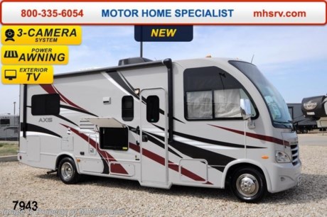 /OR 4/8/14 &lt;a href=&quot;http://www.mhsrv.com/thor-motor-coach/&quot;&gt;&lt;img src=&quot;http://www.mhsrv.com/images/sold-thor.jpg&quot; width=&quot;383&quot; height=&quot;141&quot; border=&quot;0&quot;/&gt;&lt;/a&gt; Receive a $1,000 VISA Gift Card with purchase at The #1 Volume Selling Motor Home Dealer in the World! Offer expires March 31st, 2013. Visit MHSRV .com or Call 800-335-6054 for complete details.   Thor Motor Coach has done it again with the world&#39;s first RUV! (Recreational Utility Vehicle) Check out the all new 2014 Thor Motor Coach Axis RUV Model 24.1 with Slide-Out Room! MSRP $96,183. The Axis combines Style, Function, Affordability &amp; Innovation like no other RV available in the industry today! It is powered by a Ford Triton V-10 engine and built on the Ford E-350 Super Duty chassis providing a lower center of gravity and ease of drivability normally found only in a class C RV, but now available in this mini class A motor home measuring approximately 25 ft. 6 inches! Taking superior drivability even one step further, the Axis will also feature something normally only found in a high-end luxury diesel pusher motor coach... an Independent Front Suspension system! With a style all its own the Axis will provide superior handling and fuel economy and appeal to couples &amp; family RVers as well. The uniquely designed rear twin beds easily convert into a huge oversized master bed. You will also find another full size power drop down bunk with air mattress above the cockpit and a large sofa/sleeper with air mattress complete with cup holders. Amazingly, the Axis not only  pulls off a spacious living room, kitchen &amp; bathroom, but also provides a wealth of closet, drawer and even pass-through exterior storage. You will also be pleased to find a host of feature appointments and optional equipment that includes the HDMaxx colored sidewalls and graphics package, tinted and frameless windows, a power awning, exterior entertainment center with TV, a bedroom TV with DVD, a large living room TV, LED ceiling lights, an attic fan in bedroom, a 3-burner cook top with range and microwave, a 15,000 BTU ducted roof A/C unit, an Onan 4000 generator, heated holding tanks, gas/electric water heater, a second auxiliary battery, a rear ladder, chrome power and heated mirrors with integrated side-view cameras, back-up camera, 5,000 lbs trailer hitch, valve stem extensions, two-tone leatherette furniture and captain&#39;s chairs with designer accents, cabinet doors with designer door fronts and a spacious cockpit design with unparalleled visibility as well as a fold out map/laptop table and an additional cab table that can easily be stored when traveling. Call 800-335-6054 for complete details and sale price.