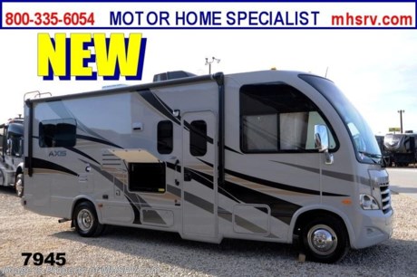 /TX 1/10/14 &lt;a href=&quot;http://www.mhsrv.com/thor-motor-coach/&quot;&gt;&lt;img src=&quot;http://www.mhsrv.com/images/sold-thor.jpg&quot; width=&quot;383&quot; height=&quot;141&quot; border=&quot;0&quot;/&gt;&lt;/a&gt; OVER-STOCKED CONSTRUCTION SALE at The #1 Volume Selling Motor Home Dealer in the World! Close-Out Pricing on Over 750 New Units and MHSRV Camper&#39;s Package While Supplies Last! Visit MHSRV .com or Call 800-335-6054 for complete details.  Thor Motor Coach has done it again with the world&#39;s first RUV! (Recreational Utility Vehicle) Check out the all new 2014 Thor Motor Coach Axis RUV Model 24.1 with Slide-Out Room! MSRP $96,183. The Axis combines Style, Function, Affordability &amp; Innovation like no other RV available in the industry today! It is powered by a Ford Triton V-10 engine and built on the Ford E-350 Super Duty chassis providing a lower center of gravity and ease of drivability normally found only in a class C RV, but now available in this mini class A motor home measuring approximately 25 ft. 6 inches! Taking superior drivability even one step further, the Axis will also feature something normally only found in a high-end luxury diesel pusher motor coach... an Independent Front Suspension system! With a style all its own the Axis will provide superior handling and fuel economy and appeal to couples &amp; family RVers as well. The uniquely designed rear twin beds easily convert into a huge oversized master bed. You will also find another full size power drop down bunk with air mattress above the cockpit and a large sofa/sleeper with air mattress complete with cup holders. Amazingly, the Axis not only  pulls off a spacious living room, kitchen &amp; bathroom, but also provides a wealth of closet, drawer and even pass-through exterior storage. You will also be pleased to find a host of feature appointments and optional equipment that includes the HDMaxx colored sidewalls and graphics package, tinted and frameless windows, a power awning, exterior entertainment center with TV, a bedroom TV with DVD, a large living room TV, LED ceiling lights, an attic fan in bedroom, a 3-burner cook top with range and microwave, a 15,000 BTU ducted roof A/C unit, an Onan 4000 generator, heated holding tanks, gas/electric water heater, a second auxiliary battery, a rear ladder, chrome power and heated mirrors with integrated side-view cameras, back-up camera, 5,000 lbs trailer hitch, valve stem extensions, two-tone leatherette furniture and captain&#39;s chairs with designer accents, cabinet doors with designer door fronts and a spacious cockpit design with unparalleled visibility as well as a fold out map/laptop table and an additional cab table that can easily be stored when traveling. Call 800-335-6054 for complete details and sale price.