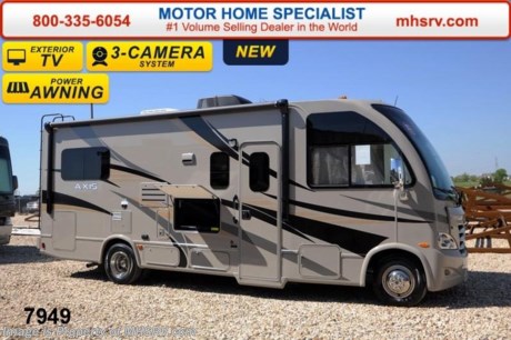 /SD 5/1/14 &lt;a href=&quot;http://www.mhsrv.com/thor-motor-coach/&quot;&gt;&lt;img src=&quot;http://www.mhsrv.com/images/sold-thor.jpg&quot; width=&quot;383&quot; height=&quot;141&quot; border=&quot;0&quot;/&gt;&lt;/a&gt; Thor Motor Coach has done it again with the world&#39;s first RUV! (Recreational Utility Vehicle) Check out the new 2015 Thor Motor Coach Axis RUV Model 24.1 with Slide-Out Room! MSRP $96,933. The Axis combines Style, Function, Affordability &amp; Innovation like no other RV available in the industry today! It is powered by a Ford Triton V-10 engine and built on the Ford E-350 Super Duty chassis providing a lower center of gravity and ease of drivability normally found only in a class C RV, but now available in this mini class A motor home measuring approximately 25 ft. 6 inches. Taking superior drivability even one step further, the Axis will also feature something normally only found in a high-end luxury diesel pusher motor coach... an Independent Front Suspension system! With a style all its own the Axis will provide superior handling and fuel economy and appeal to couples &amp; family RVers as well. The uniquely designed rear twin beds easily convert into a huge oversized master bed. You will also find another full size power drop down bunk with air mattress above the cockpit and a large sofa/sleeper with air mattress complete with cup holders. Amazingly, the Axis not only  pulls off a spacious living room, kitchen &amp; bathroom, but also provides a wealth of closet, drawer and even pass-through exterior storage. Optional equipment includes the HD-Max colored sidewalls and graphics, TV/DVD player combo in bedroom, exterior TV, 12V attic fan in bedroom, microwave &amp; 3 burner high output range with oven, 15.0 BTU A/C upgrade, heated holding tanks and a second auxiliary battery. You will also be pleased to find a host of feature appointments that include tinted and frameless windows, a power patio awning with LED lights, living room TV, LED ceiling lights, Onan 4000 generator, gas/electric water heater, a rear ladder, chrome power and heated mirrors with integrated side-view cameras, back-up camera, 5,000lb. trailer hitch, valve stem extensions, two-tone leatherette furniture and captain&#39;s chairs with designer accents, cabinet doors with designer door fronts and a spacious cockpit design with unparalleled visibility as well as a fold out map/laptop table and an additional cab table that can easily be stored when traveling. Call 800-335-6054 or visit MHSRV .com for more details and sale price. At Motor Home Specialist we DO NOT charge any prep or orientation fees like you will find at other dealerships. All sale prices include a 200 point inspection, interior &amp; exterior wash &amp; detail of vehicle, a thorough coach orientation with an MHS technician, an RV Starter&#39;s kit, a nights stay in our delivery park featuring landscaped and covered pads with full hook-ups and much more! Read From Thousands of Testimonials at MHSRV .com and See What They Had to Say About Their Experience at Motor Home Specialist. WHY PAY MORE?...... WHY SETTLE FOR LESS?
