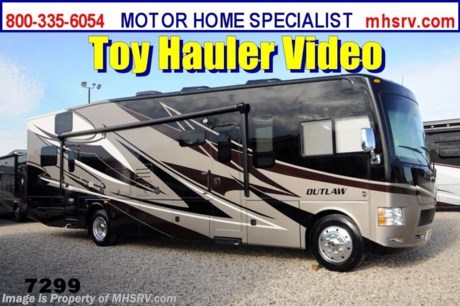 /TX 2/7/2014 &lt;a href=&quot;http://www.mhsrv.com/thor-motor-coach/&quot;&gt;&lt;img src=&quot;http://www.mhsrv.com/images/sold-thor.jpg&quot; width=&quot;383&quot; height=&quot;141&quot; border=&quot;0&quot;/&gt;&lt;/a&gt; OVER-STOCKED CONSTRUCTION SALE at The #1 Volume Selling Motor Home Dealer in the World! Close-Out Pricing on Over 750 New Units and MHSRV Camper&#39;s Package While Supplies Last! Visit MHSRV .com or Call 800-335-6054 for complete details.      &lt;object width=&quot;400&quot; height=&quot;300&quot;&gt;&lt;param name=&quot;movie&quot; value=&quot;//www.youtube.com/v/IgC0KTermZs?version=3&amp;amp;hl=en_US&quot;&gt;&lt;/param&gt;&lt;param name=&quot;allowFullScreen&quot; value=&quot;true&quot;&gt;&lt;/param&gt;&lt;param name=&quot;allowscriptaccess&quot; value=&quot;always&quot;&gt;&lt;/param&gt;&lt;embed src=&quot;//www.youtube.com/v/IgC0KTermZs?version=3&amp;amp;hl=en_US&quot; type=&quot;application/x-shockwave-flash&quot; width=&quot;400&quot; height=&quot;300&quot; allowscriptaccess=&quot;always&quot; allowfullscreen=&quot;true&quot;&gt;&lt;/embed&gt;&lt;/object&gt;MSRP $167,664. New 2014 Thor Motor Coach Outlaw Toy Hauler. Model 37LS with slide-out room, Ford 26-Series chassis with Triton V-10 engine, frameless windows, high polished aluminum wheels, as well as drop down ramp door with spring assist &amp; railing for patio use. This unit measures approximately 38 feet 4 inches in length. Options include the Liquid Asset full body exterior, an electric overhead hide-away bunk and dual cargo sofas in garage area. The Outlaw toy hauler RV has an incredible list of standard features for 2014 including a full body exterior paint job, beautiful wood &amp; interior decor packages, (4) LCD TVs including and exterior entertainment center, large living room LCD TV on slide-out, LCD TV in loft and LCD TV in garage. You will also find a premium sound system, (3) A/C units, stereo in garage, exterior stereo speakers and audio controls, power patio awing, dual side entrance doors, fueling station, 1-piece windshield, a 5500 Onan generator, back-up camera, automatic leveling system, Soft Touch leather furniture, hide-a-bed sofa with power inflate &amp; deflate controls, day/night shades and much more. For additional photos, details, videos &amp; SALE PRICE please visit Motor Home Specialist, the #1 Volume Selling Dealer in the World, at MHSRV .com or Call 800-335-6054. At Motor Home Specialist we DO NOT charge any prep or orientation fees like you will find at other dealerships. All sale prices include a 200 point inspection, interior &amp; exterior wash &amp; detail of vehicle, a thorough coach orientation with an MHS technician, an RV Starter&#39;s kit, a nights stay in our delivery park featuring landscaped and covered pads with full hook-ups and much more! Read From Thousands of Testimonials at MHSRV .com and See What They Had to Say About Their Experience at Motor Home Specialist. WHY PAY MORE?...... WHY SETTLE FOR LESS?