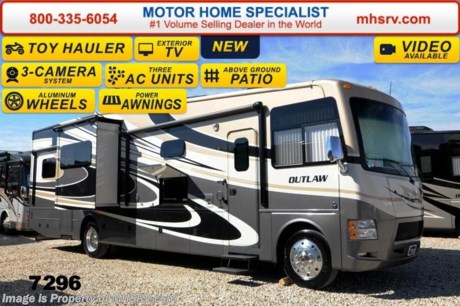 /CO 7/14 &lt;a href=&quot;http://www.mhsrv.com/thor-motor-coach/&quot;&gt;&lt;img src=&quot;http://www.mhsrv.com/images/sold-thor.jpg&quot; width=&quot;383&quot; height=&quot;141&quot; border=&quot;0&quot;/&gt;&lt;/a&gt; 2014 CLOSEOUT! Receive a $1,000 VISA Gift Card with purchase from Motor Home Specialist while supplies last and if you purchase now through July 31st, 2014 MHSRV will donate $1,000 to the Intrepid Fallen Heroes Fund adding to our now more than $265,000 already raised!   &lt;object width=&quot;400&quot; height=&quot;300&quot;&gt;&lt;param name=&quot;movie&quot; value=&quot;//www.youtube.com/v/IgC0KTermZs?version=3&amp;amp;hl=en_US&quot;&gt;&lt;/param&gt;&lt;param name=&quot;allowFullScreen&quot; value=&quot;true&quot;&gt;&lt;/param&gt;&lt;param name=&quot;allowscriptaccess&quot; value=&quot;always&quot;&gt;&lt;/param&gt;&lt;embed src=&quot;//www.youtube.com/v/IgC0KTermZs?version=3&amp;amp;hl=en_US&quot; type=&quot;application/x-shockwave-flash&quot; width=&quot;400&quot; height=&quot;300&quot; allowscriptaccess=&quot;always&quot; allowfullscreen=&quot;true&quot;&gt;&lt;/embed&gt;&lt;/object&gt;  MSRP $173,874. New 2014 Thor Motor Coach Outlaw Toy Hauler. Model 37MD with 2 slide-out rooms and Ford 26-Series chassis with Triton V-10 engine, U-shaped dinette booth, frameless windows, high polished aluminum wheels, as well as drop down ramp door with spring assist &amp; railing for patio use. This unit measures approximately 38 feet 7 inches in length. Optional equipment includes the Rock Island full body paint, electric overhead hide-away bunk and dual cargo sofas in garage area.  The Outlaw toy hauler RV has an incredible list of standard features for 2014 including beautiful wood &amp; interior decor packages, (5) Flat Panel TVs including an exterior entertainment center, TV in loft, garage, main living room and 2nd living room. You will also find a theater sound system with hidden sub woofer, stereo in garage, exterior stereo speakers and audio controls, power patio awing, dual side entrance doors, fueling station, 1-piece windshield, a 5500 Onan generator, back-up &amp; side view cameras, automatic leveling system, Soft Touch leatherette furniture, leatherette sofa with sleeper, day/night shades and much more. For additional photos, details, videos &amp; SALE PRICE please visit Motor Home Specialist, the #1 Volume Selling Dealer in the World, at MHSRV .com or Call 800-335-6054. At Motor Home Specialist we DO NOT charge any prep or orientation fees like you will find at other dealerships. All sale prices include a 200 point inspection, interior &amp; exterior wash &amp; detail of vehicle, a thorough coach orientation with an MHS technician, an RV Starter&#39;s kit, a nights stay in our delivery park featuring landscaped and covered pads with full hook-ups and much more! Read From Thousands of Testimonials at MHSRV .com and See What They Had to Say About Their Experience at Motor Home Specialist. WHY PAY MORE?...... WHY SETTLE FOR LESS?