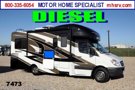 /TX 1/20/14 &lt;a href=&quot;http://www.mhsrv.com/thor-motor-coach/&quot;&gt;&lt;img src=&quot;http://www.mhsrv.com/images/sold-thor.jpg&quot; width=&quot;383&quot; height=&quot;141&quot; border=&quot;0&quot;/&gt;&lt;/a&gt; OVER-STOCKED CONSTRUCTION SALE at The #1 Volume Selling Motor Home Dealer in the World! Close-Out Pricing on Over 750 New Units and MHSRV Camper&#39;s Package While Supplies Last! Visit MHSRV .com or Call 800-335-6054 for complete details.   MSRP $119,883. New 2014 Thor Motor Coach Four Winds Siesta Sprinter Diesel. Model 24ST. This RV measures 25ft. 9in. in length &amp; features a slide-out room as well as 2 beds. Optional equipment includes the Shady Canyon full body paint exterior, LCD TV in bedroom, solid surface kitchen counter &amp; sofa table, wood dash applique, 12V Attic Fan, cab over entertainment center with LCD TV, exterior TV &amp; second auxiliary battery. The all new 2014 Four Winds Siesta Sprinter also features a turbo diesel engine, AM/FM/CD, power windows &amp; locks, keyless entry &amp; much more. For additional photos and information on this unit please visit Motor Home Specialist at MHSRV .com or call 800-335-6054. At Motor Home Specialist we DO NOT charge any prep or orientation fees like you will find at other dealerships. All sale prices include a 200 point inspection, interior &amp; exterior wash &amp; detail of vehicle, a thorough coach orientation with an MHS technician, an RV Starter&#39;s kit, a nights stay in our delivery park featuring landscaped and covered pads with full hook-ups and much more! Read From Thousands of Testimonials at MHSRV .com and See What They Had to Say About Their Experience at Motor Home Specialist. WHY PAY MORE?...... WHY SETTLE FOR LESS?