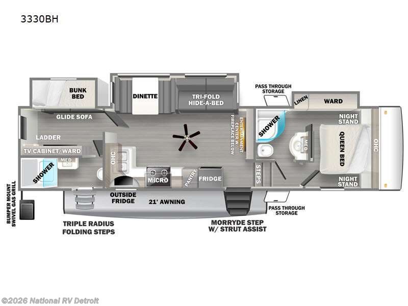 2022 Forest River Sandpiper 3330BH - New Fifth Wheel For Sale by National RV Detroit in Belleville, Michigan features Slideout