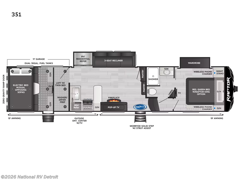 2022 Keystone Raptor 351 - New Toy Hauler For Sale by National RV Detroit in Belleville, Michigan features Slideout