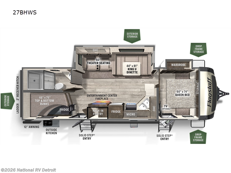 2024 Forest River Flagstaff Super Lite 27BHWS - New Travel Trailer For Sale by National RV Detroit in Belleville, Michigan features Slideout