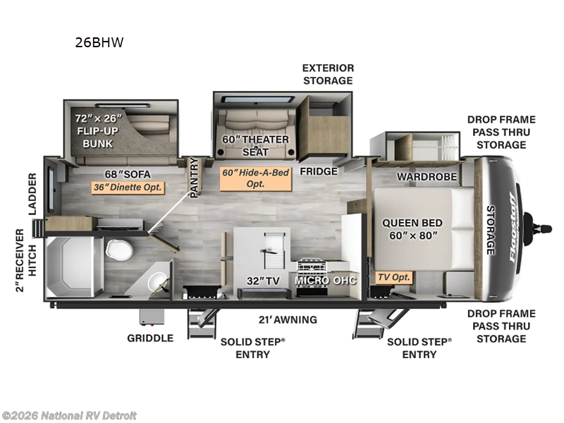 2024 Forest River Flagstaff Super Lite 26BHW - New Travel Trailer For Sale by National RV Detroit in Belleville, Michigan features Slideout
