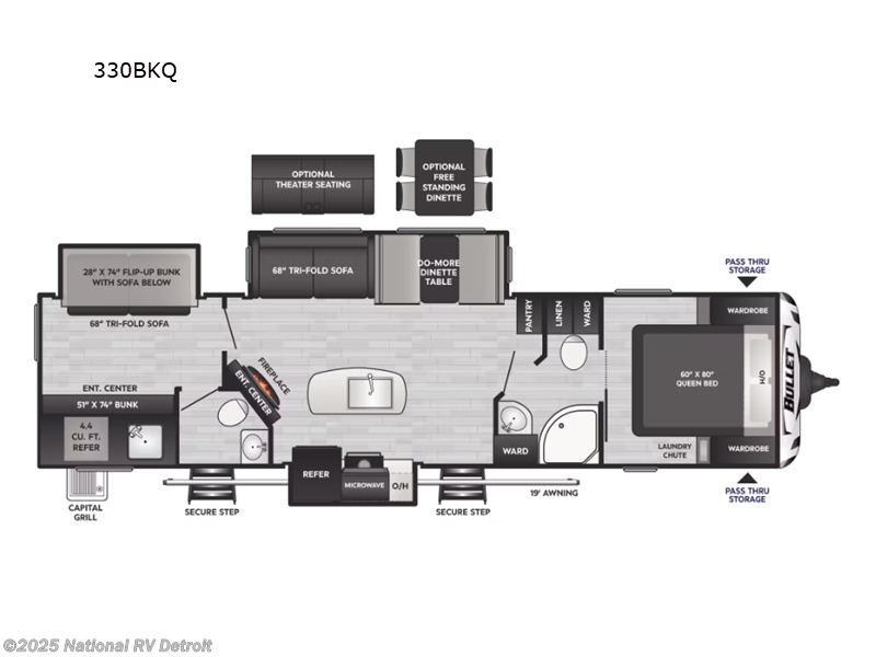 2025 Keystone Bullet 330BKQ - New Travel Trailer For Sale by National RV Detroit in Belleville, Michigan features Slideout