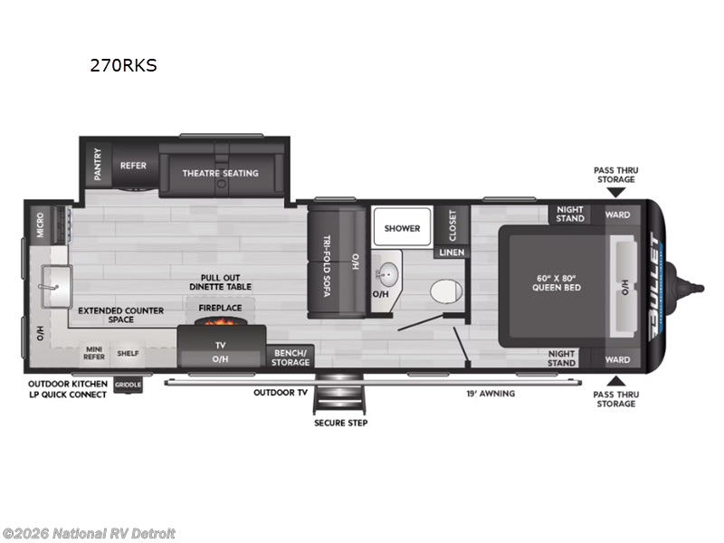 2025 Keystone Bullet Crossfire 270RKS - New Travel Trailer For Sale by National RV Detroit in Belleville, Michigan features Slideout