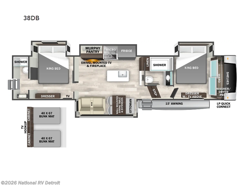 2026 Forest River Cedar Creek Experience 38DB - New Fifth Wheel For Sale by National RV Detroit in Belleville, Michigan features Slideout