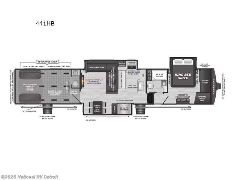 2026 Keystone Raptor 441HB - New Toy Hauler For Sale by National RV Detroit in Belleville, Michigan features Slideout