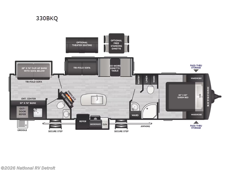 2026 Keystone Bullet 330BKQ - New Travel Trailer For Sale by National RV Detroit in Belleville, Michigan features Slideout
